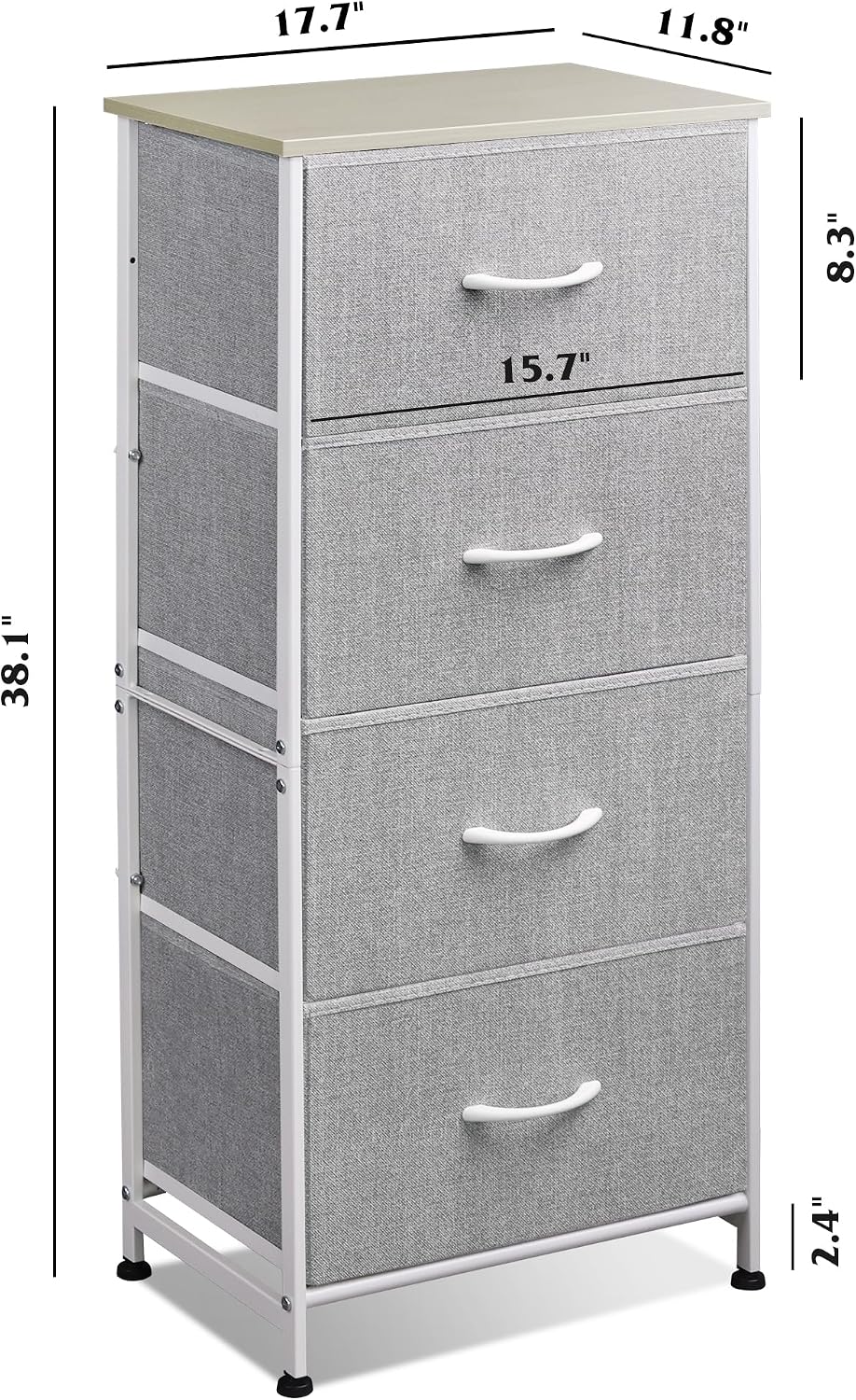 WLIVE Small Dresser Nightstand for Bedroom, 4 Drawers, Light Grey | 4 vertical fabric drawers, Space-saving tower, Bedroom or closet use, Chest of drawers, Dresser for small spaces