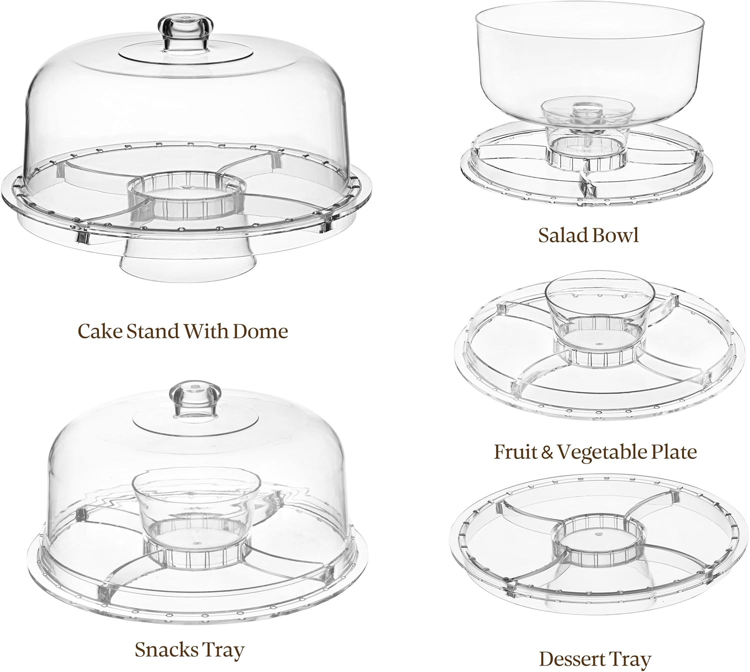 HBlife Cake Stand with Lid (12.2"), Multifunctional Cake Stand with Acrylic Dome, Acrylic 6-in-1 Cake Plate Display Stand with Cover for Baking Gifts, Birthday Kitchen Parties, Weddings