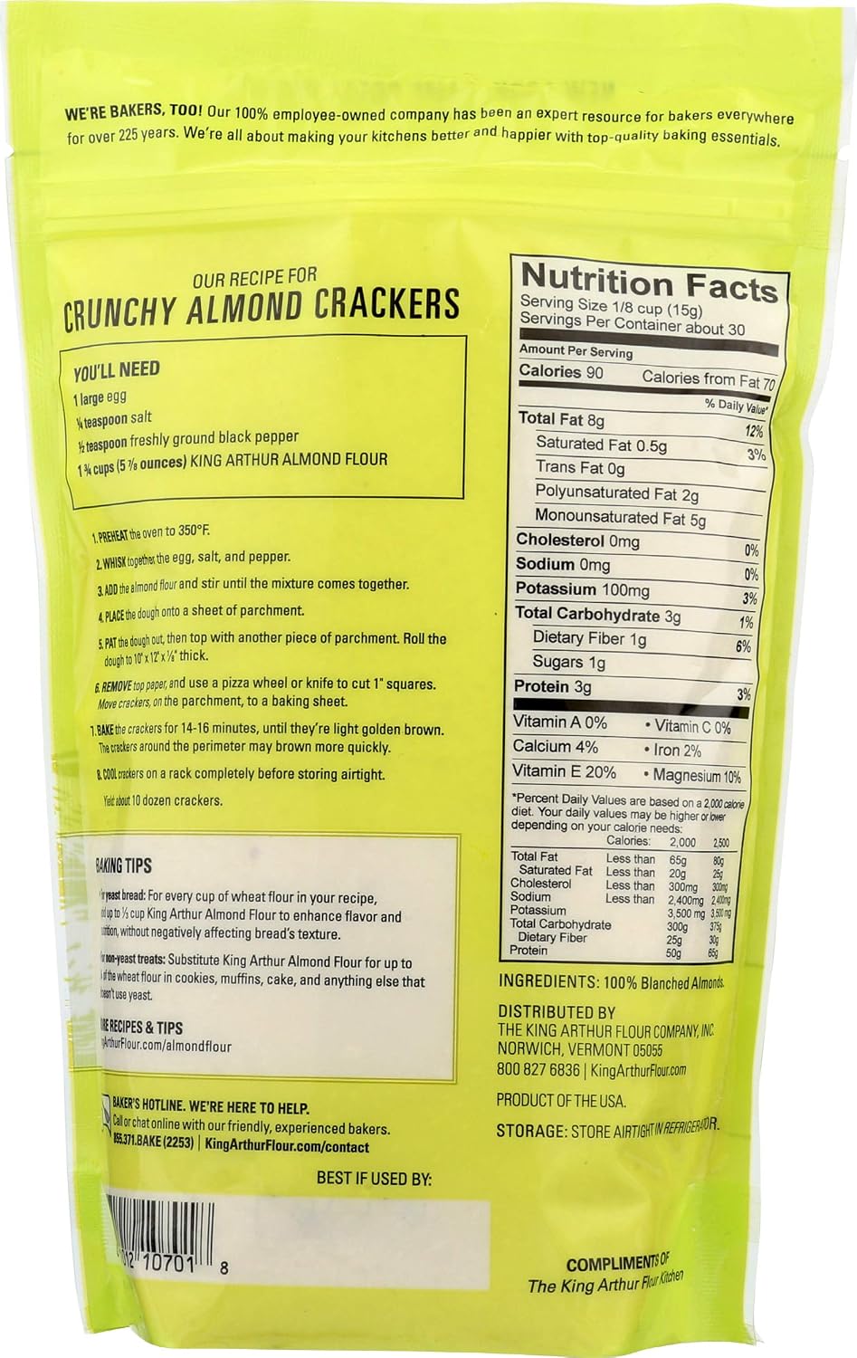 King Arthur, Almond Flour, Certified Gluten-Free, Non-GMO Project Verified, Certified Kosher, Finely Ground, 16 Ounces, 4 Count