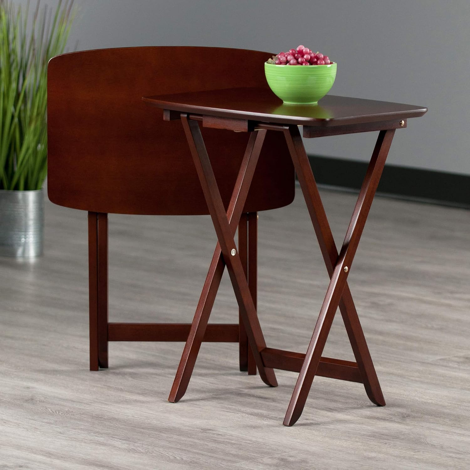 Winsome Darlene Set of 2 Foldable Snack Tables, Walnut, 26"