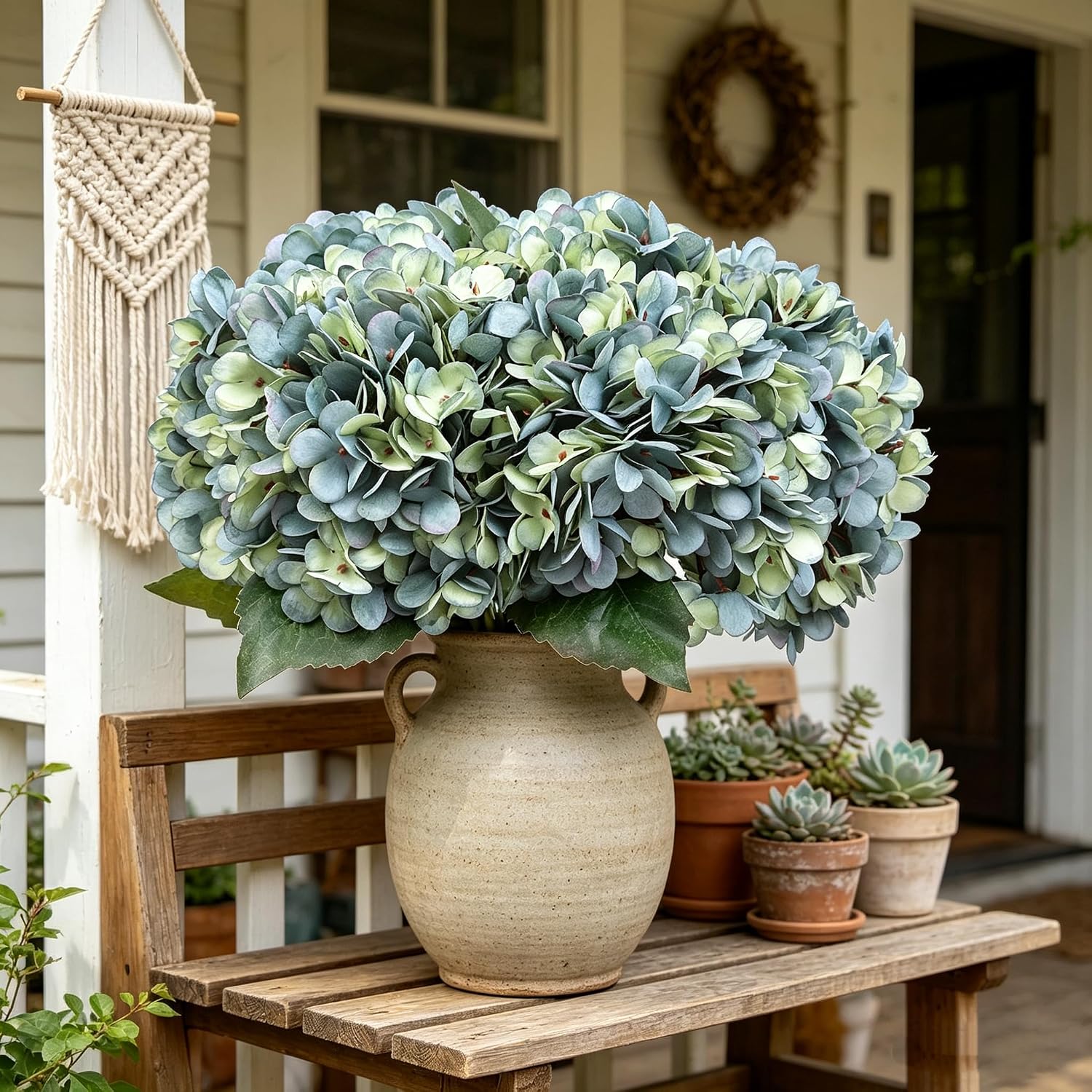 Kimura's Cabin 6pcs Silk Hydrangeas Artificial Flowers,Deep Lake Blue