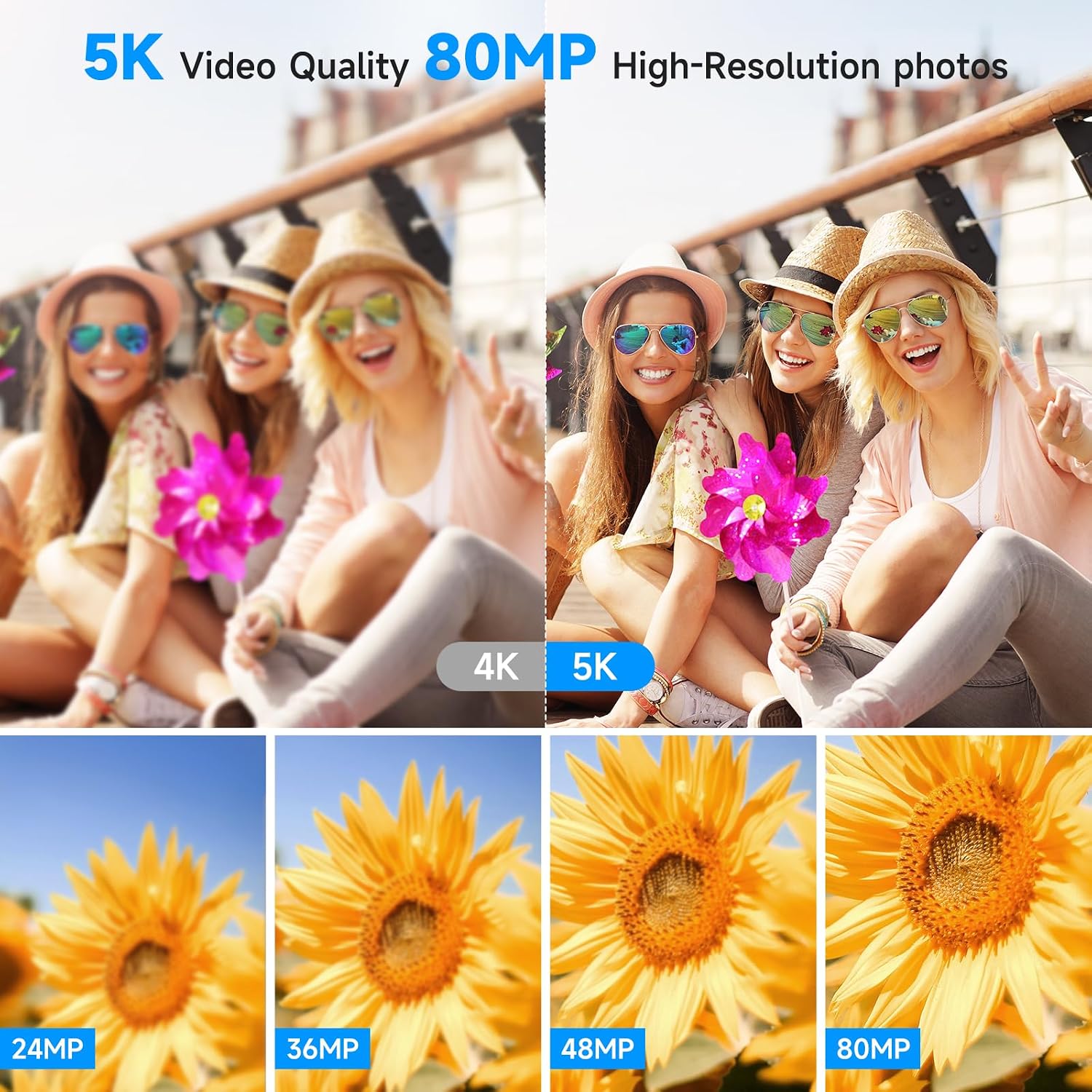 5K Vlogging Digital Camera for Beginners, 80MP Travel Camera for Photography with 32GB Card, 18X Zoom Portable Compact Camera with 180° Flip Screen