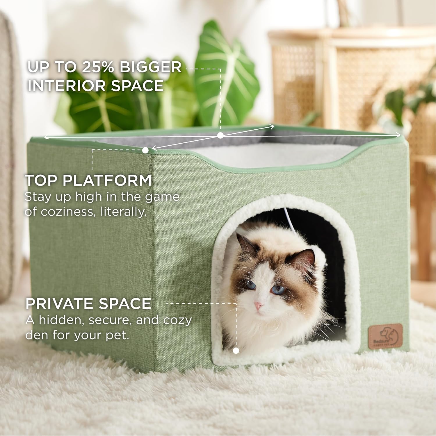 Bedsure Cat House Bed for Indoor Cats with Fluffy Ball and Scratch Pad,Grey