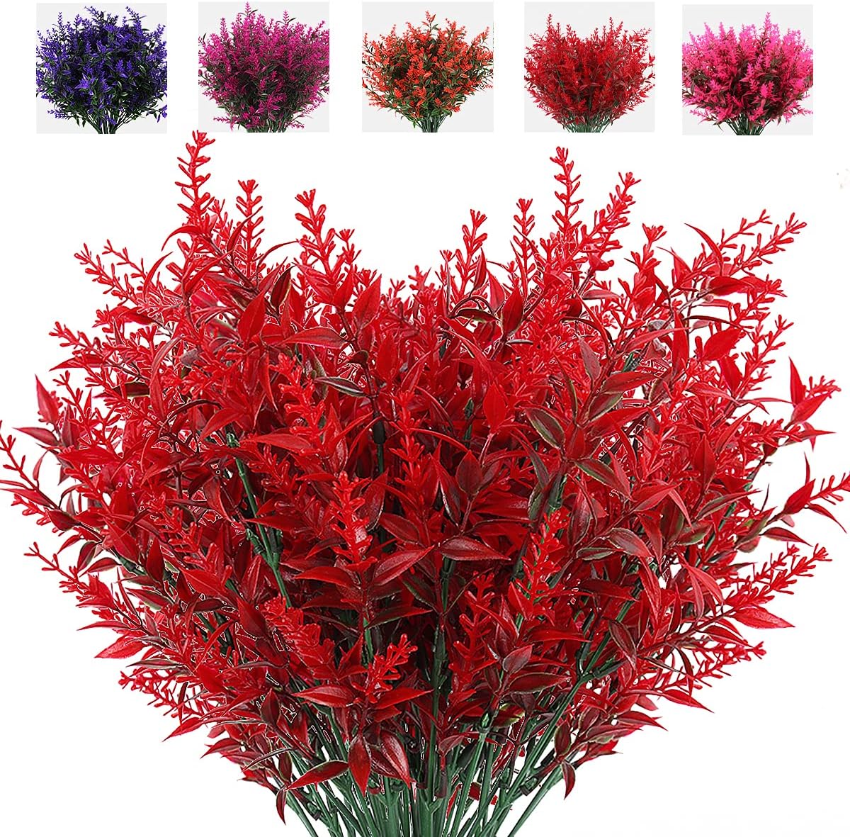 RECUTMS Artificial Greenery Lavender Fake Shrubs Flowers 8 Pcs UV Resistant