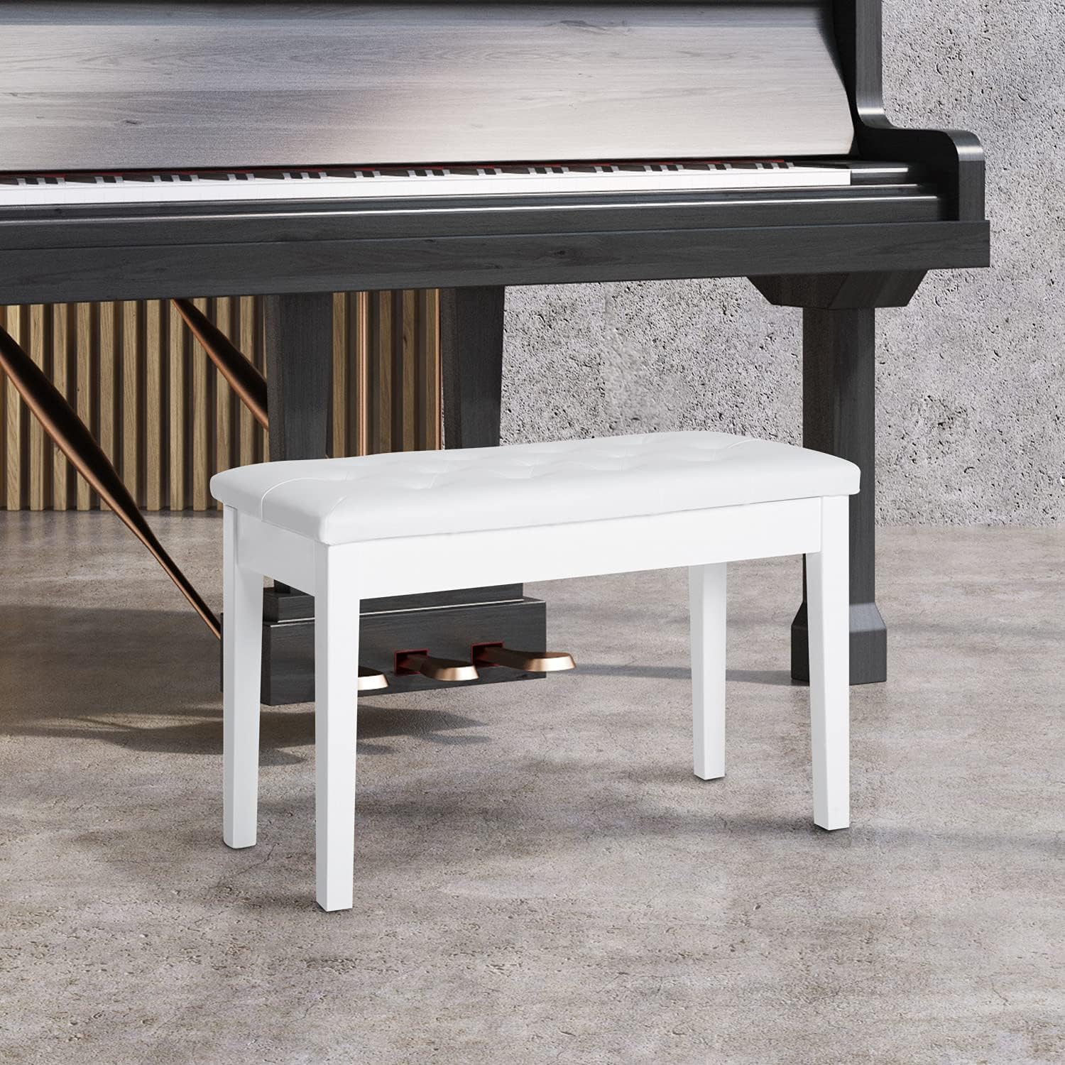 HOMCOM Piano Bench with Faux Leather Padded Cushion, Chestnut Brown | Duet Piano Chair, Wooden Frame, Button Tufted Keyboard Bench