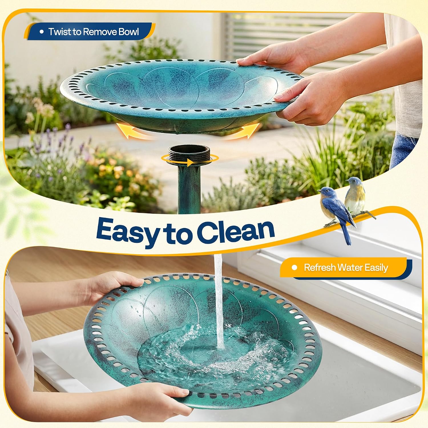 VIVOHOME Bird Bath for Outside, Polyresin Pedestal Birdbath, Green | Weather-Resistant, 20-Inch Bowl, 28-Inch Height, for Outdoor/Garden, Bird-Friendly, Easy to Clean