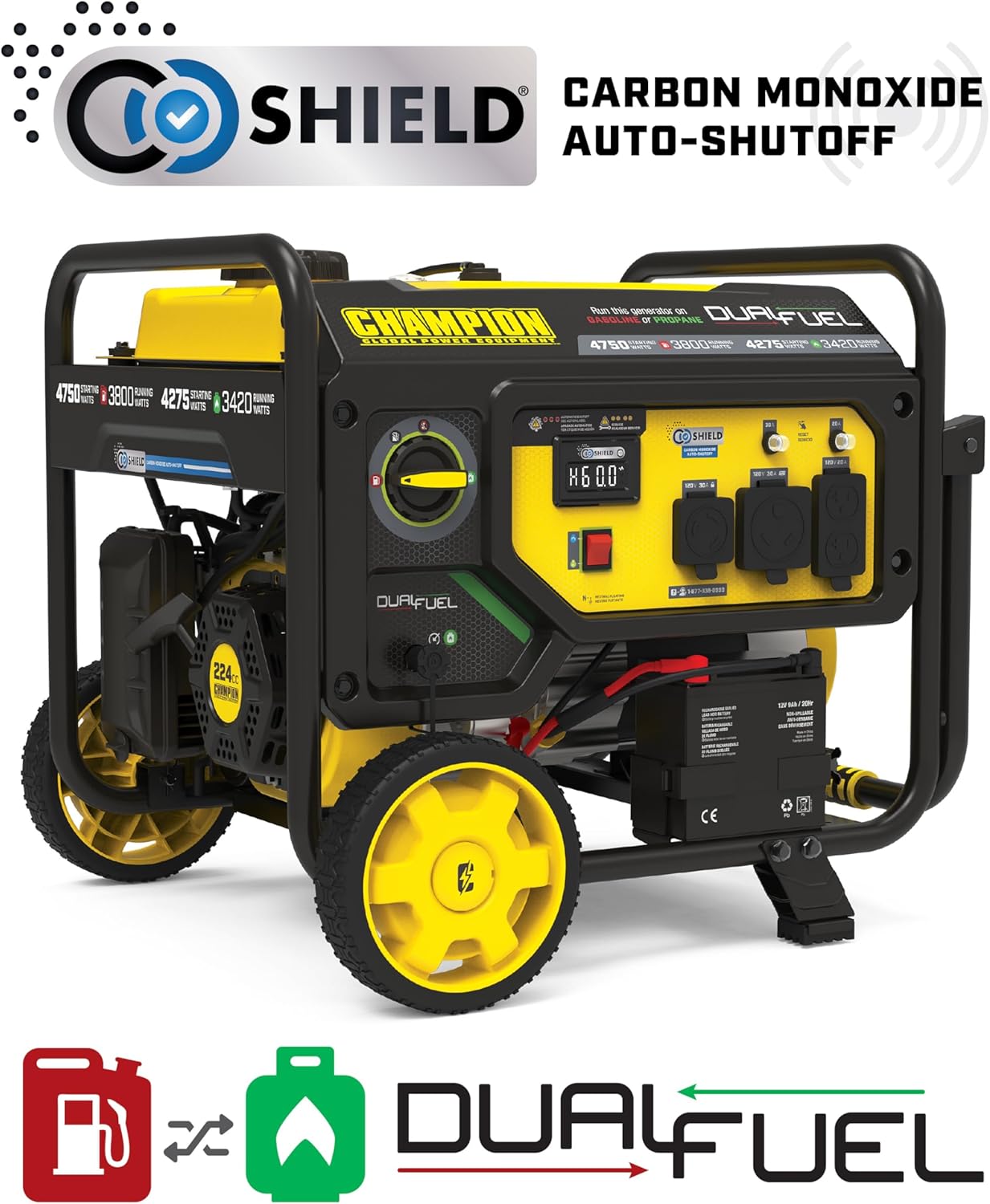 Champion Power Equipment 4750-Watt Electric Start Dual Fuel RV Ready Portable Generator with Free 3-Year Warranty, CARB Compliant