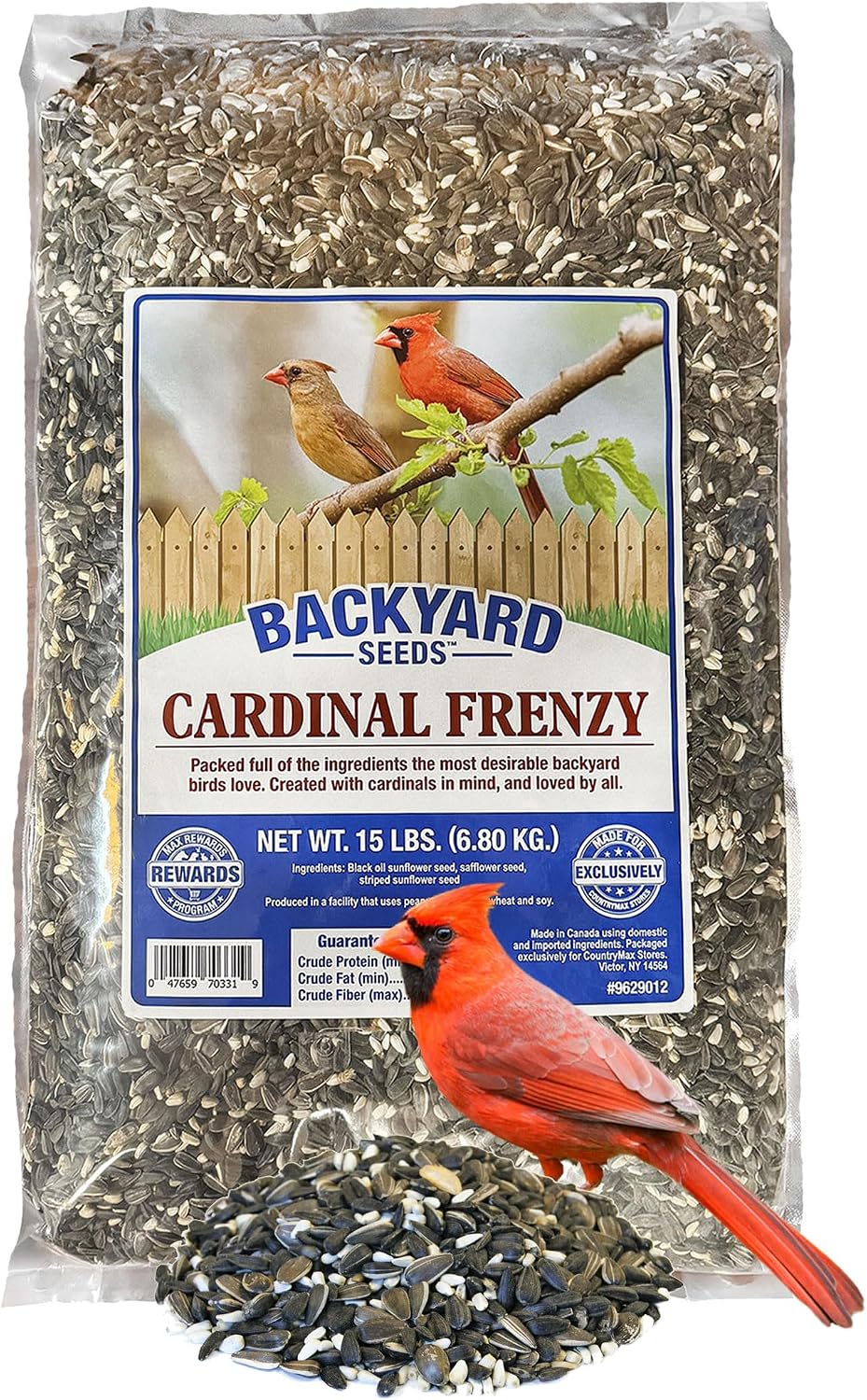 Backyard Seeds Cardinal Frenzy Bird Seed Mix - 5 lb - Premium Black Oil Sunflower & Safflower Blend - High-Energy Wild Bird Food for Cardinals, Finches, Grosbeaks - Resealable Bag (5 Pounds)