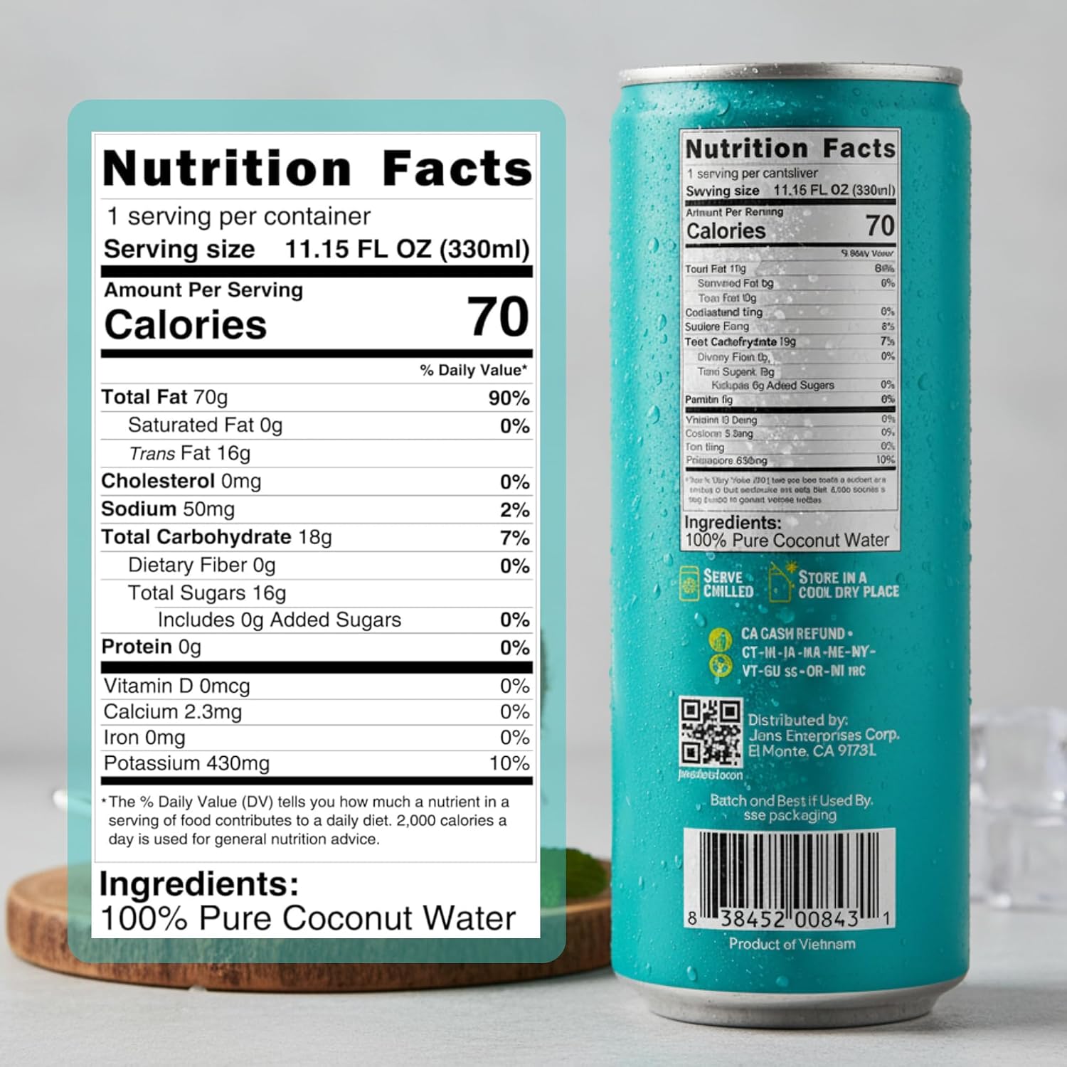 Jans 100% Coconut Water With Pulp, Unsweetened, 16.57 Fl Oz, Pack of 12