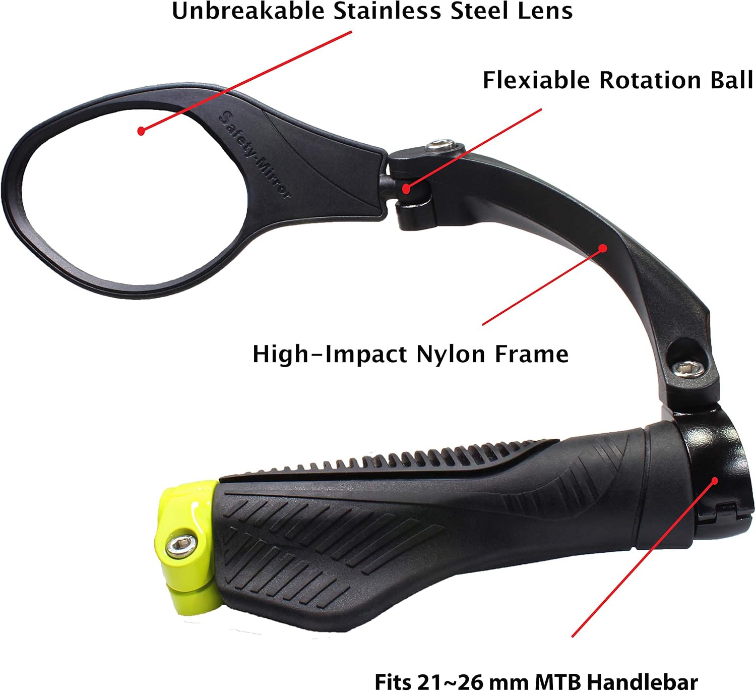 Hafny Handlebar Bike Mirror, Stainless Steel Lens, Bicycle Mirror, Safety Reflector, E-bike Mirror, Cycling Mirror, HF-MR081