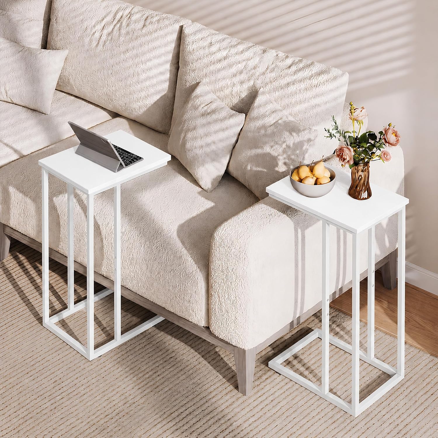 WLIVE C Shaped End Table, Small Side Tables for Sofa and Bed, Couch Table that Slides Under for Living Room, Bedroom, Home Office, Small Spaces
