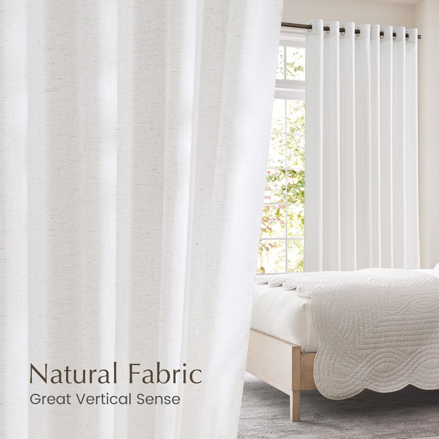NICETOWN Linen Curtains White Semi Sheer 72 inch Long for Windows, Privacy with Light Filtering Grommet Top Window Treatments for Bedroom/Living Room
