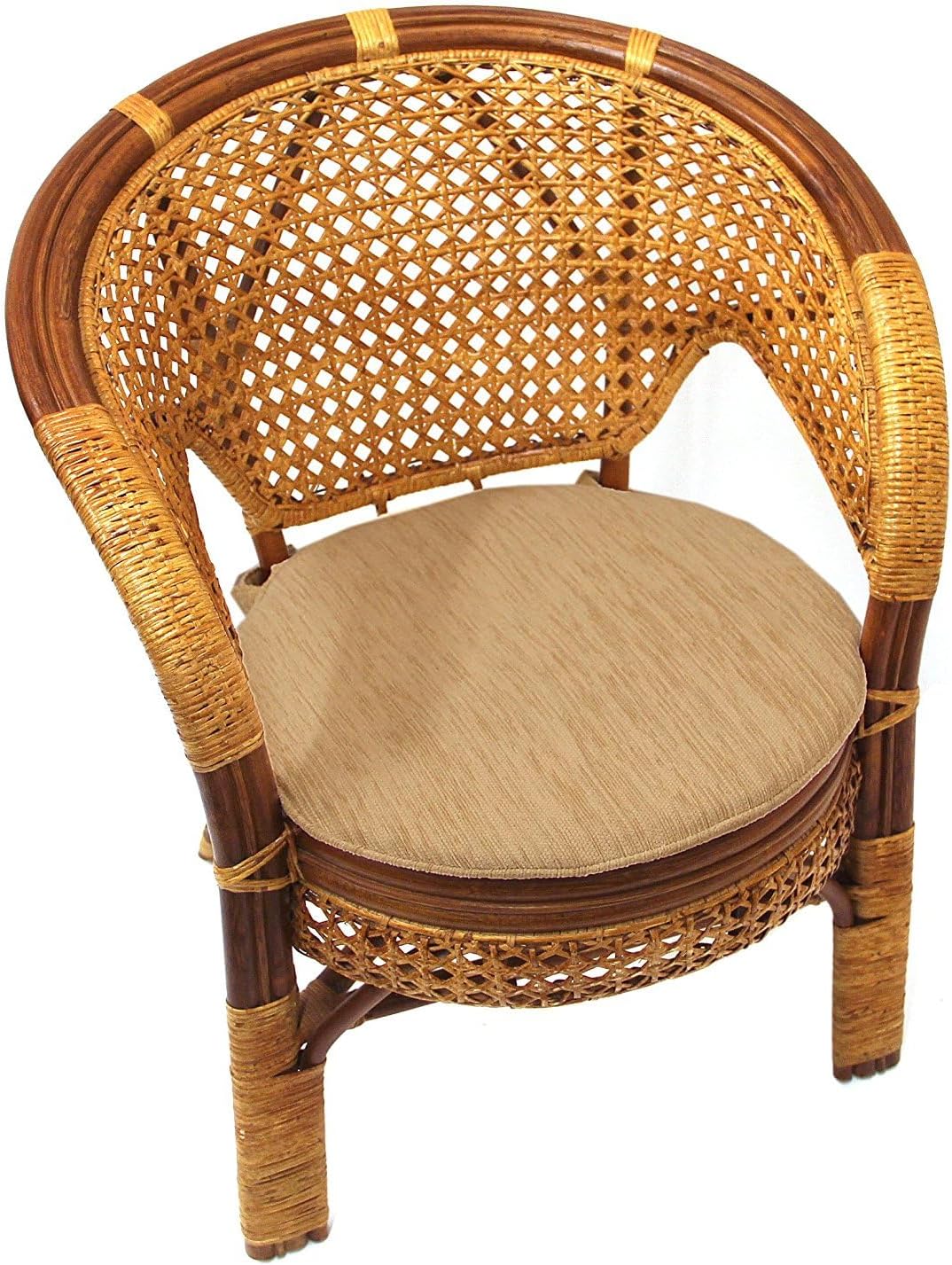 Pelangi Handmade Rattan Dining Wicker Chair Colonial Color w/Cream Cushion