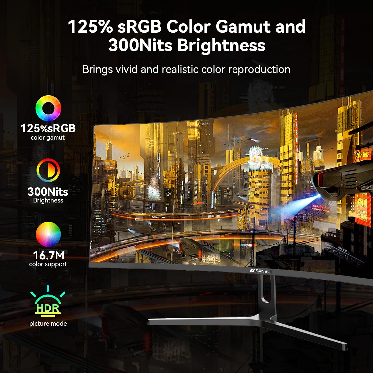 SANSUI 32 Inch Curved 240Hz Gaming Monitor High Refresh Rate, FHD 1080P | Gaming PC Monitor HDMI DP1.4, 1500R Curvature, 1Ms MPRT, HDR,Metal Stand,VESA Compatible(DP Cable Incl.)