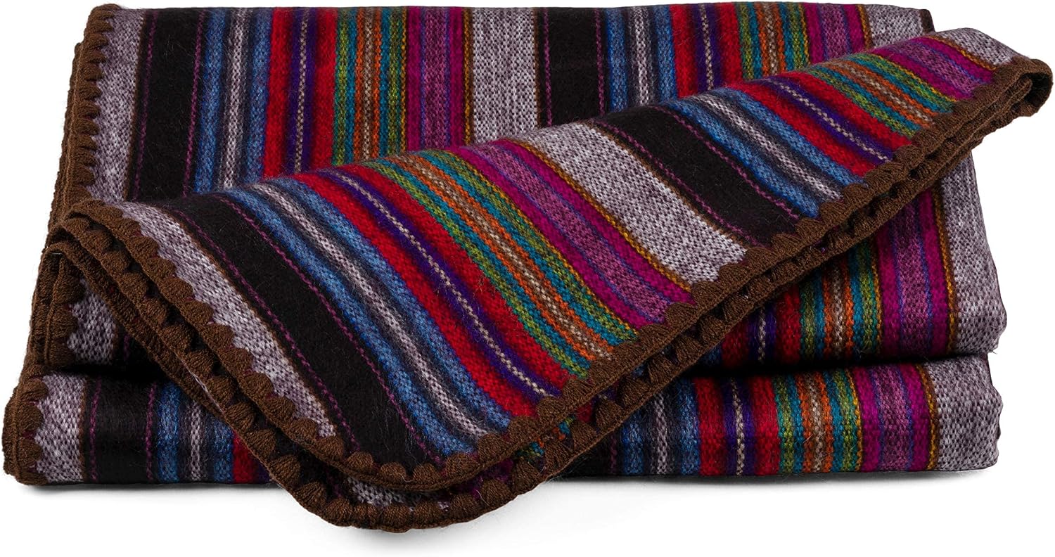QISU Alpaca Wool Blanket Throw | Large, Beautiful, Warm, Variegated | 85 x 65 inches | Ultra-Soft, Hypoallergenic and Breathable | Non-Itchy or Scratchy Fabric (Green Variegated)