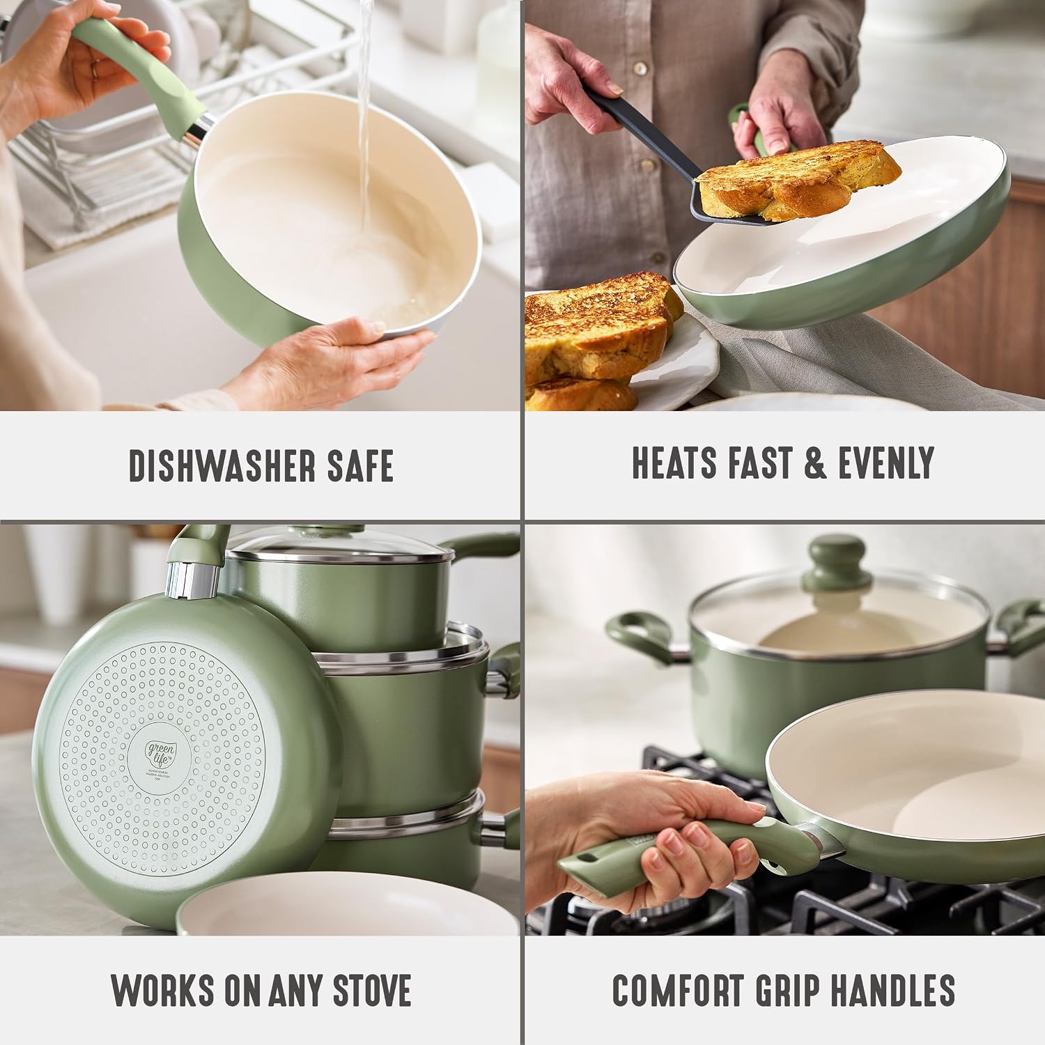 GreenLife 16 Piece Ceramic Nonstick Pots & Pans Cookware Set, Turquoise | PFAS-Free Ceramic Nonstick, Stockpot, Frying Pans, Saucepans, Sauté Pan, Stay-Cool Handles, Dishwasher & Oven Safe up to 350F