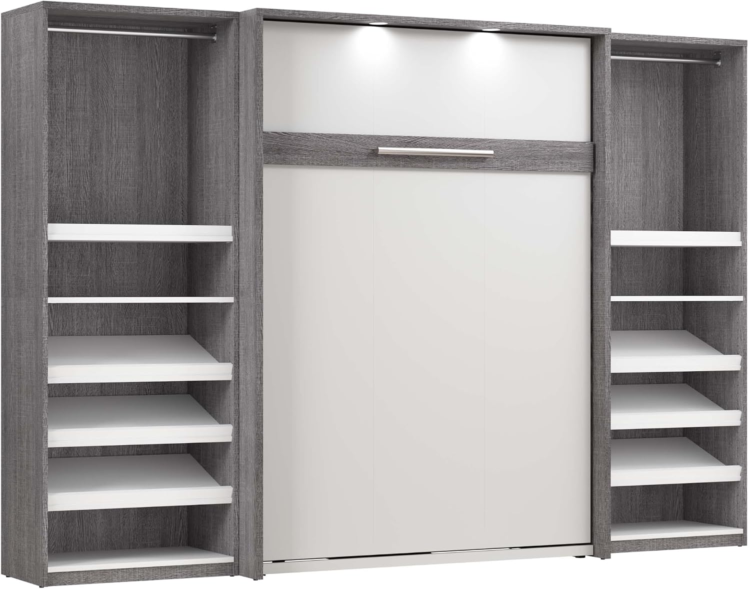Bestar Cielo Full Murphy Bed with 2 Closet Organizers (119W) in Bark Gray and White, Sleeping Arrangement for Multipurpose Room | 2 Closet Organizers