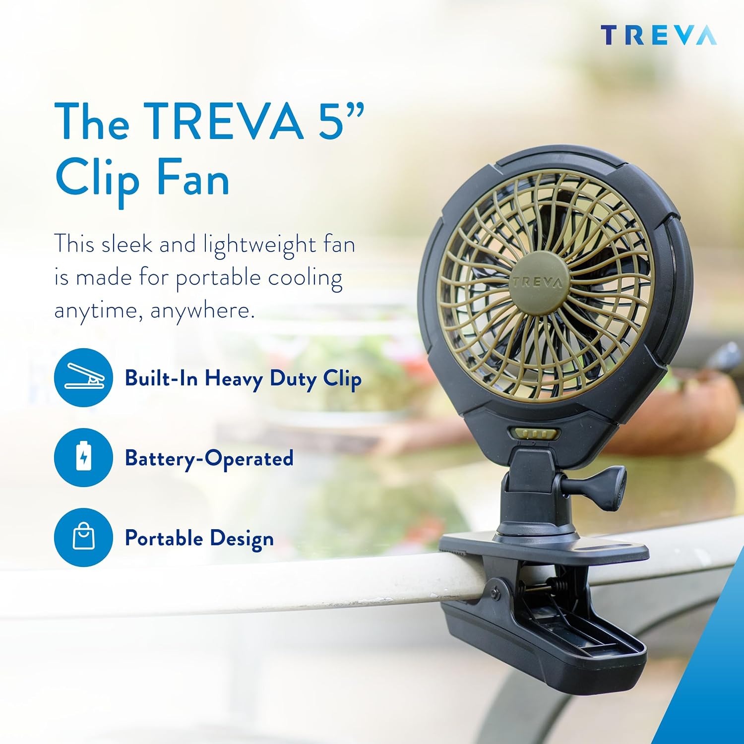 Treva 5 in Battery Powered Clip Fan with Clamp | Yes