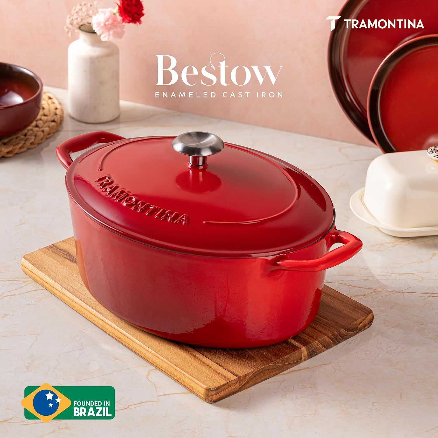 Tramontina Bestow Enameled Cast Iron 4-Qt Braiser Pan with Lid, Blue | Oven-to-Table Casserole Dish, Great for Shallow Braises & Simmers