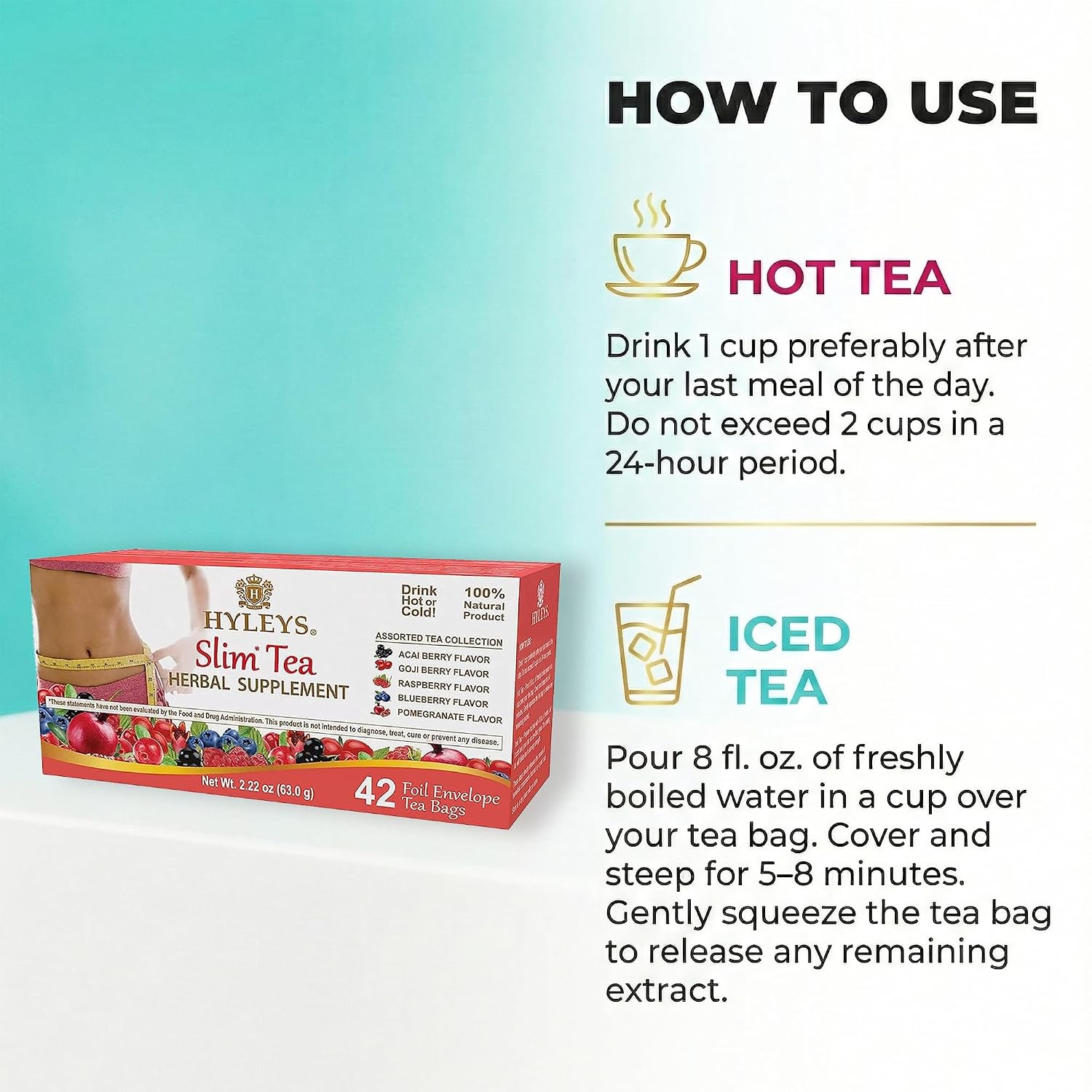 HYLEYS Slim Tea Goji Berry, Weight Loss Detox, Slimming Diet Tea, 25 Bags | Green Tea, Senna Detox & Cleanse, 3 Natural Ingredients, No Added Sugar, 1-Step Bedtime Routine, Supports Digestion