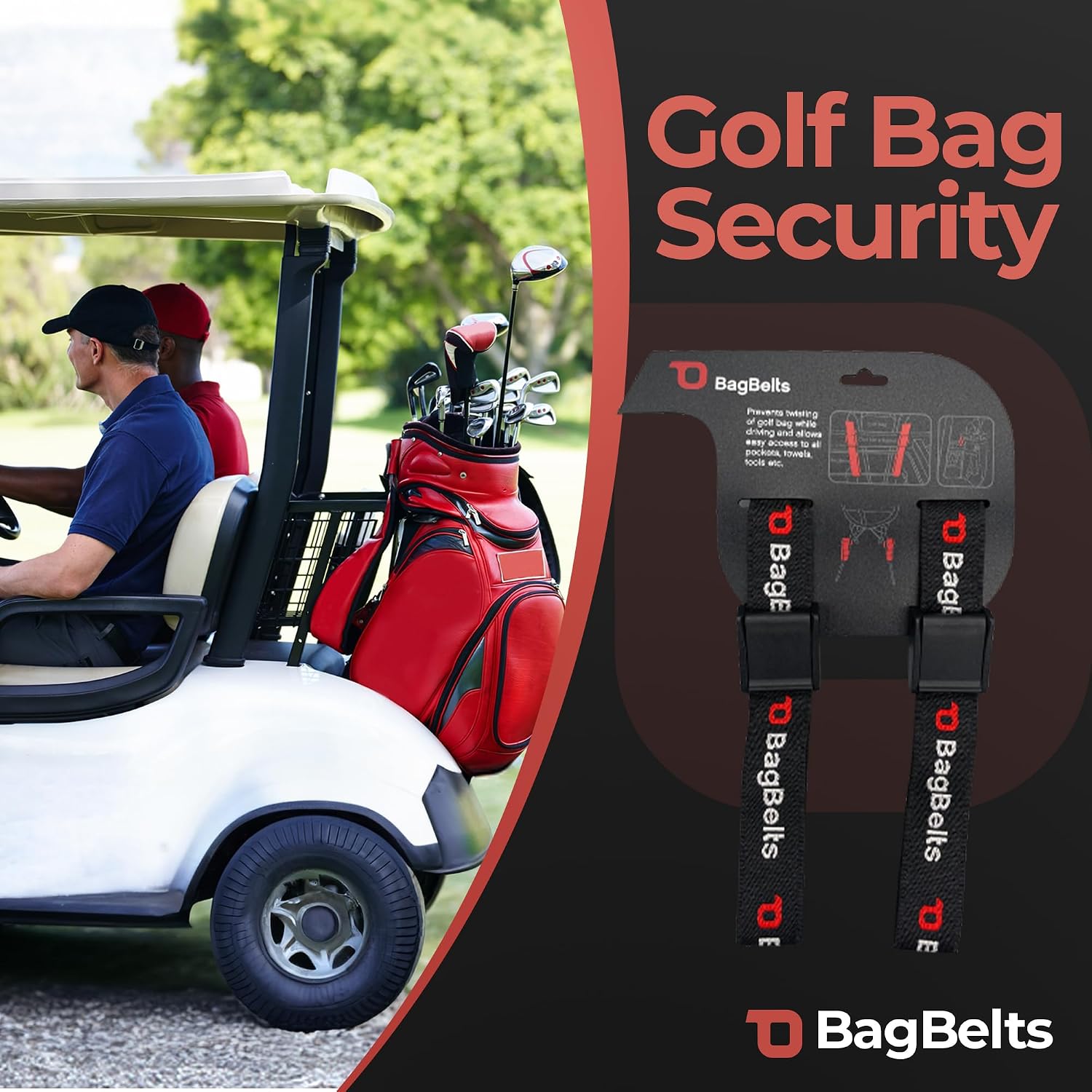 Golf Bag Cart Straps, Golf Cart Belt Attachment, Holds Bag to Cart for Easy Access to Clubs, Golf Cart Accessories, Black