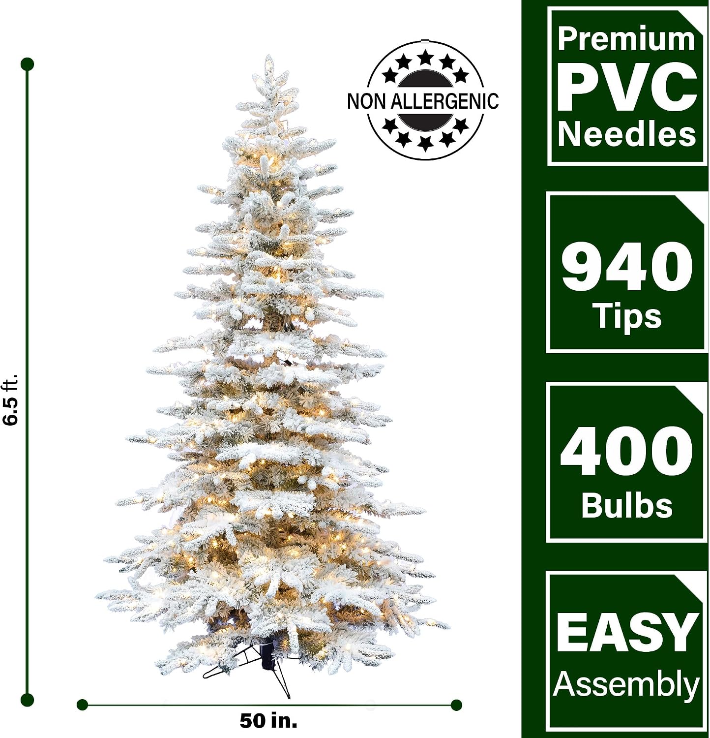 Fraser Hill Farm 7.5-Ft. Mountain Pine Flocked Artificial Christmas Tree with Stand, Unlit Foldable Fake Tree with Realistic Snowy Foliage for Home Decoration