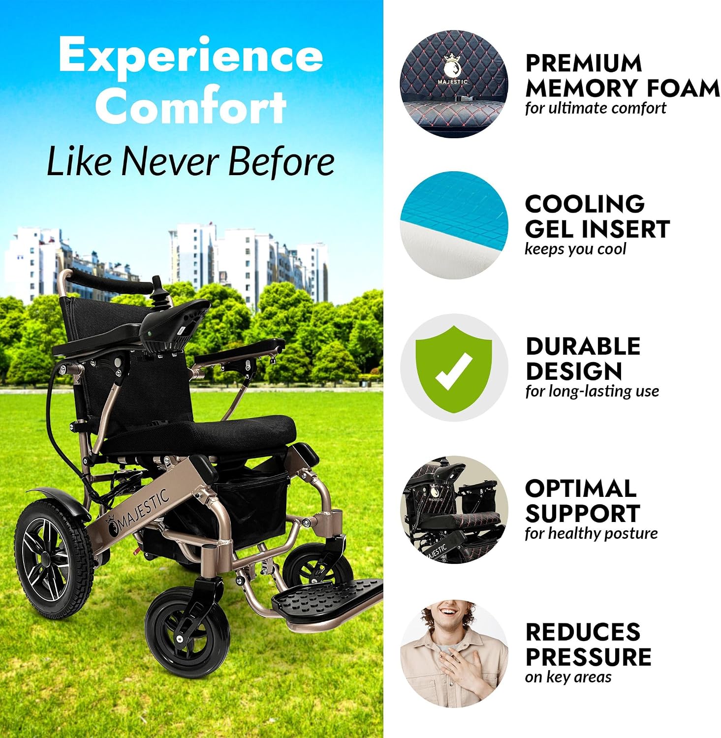 Majestic Electric Wheelchairs for Adults, Lightweight Foldable Electric Wheelchair, Motorized Wheel Chair for Seniors