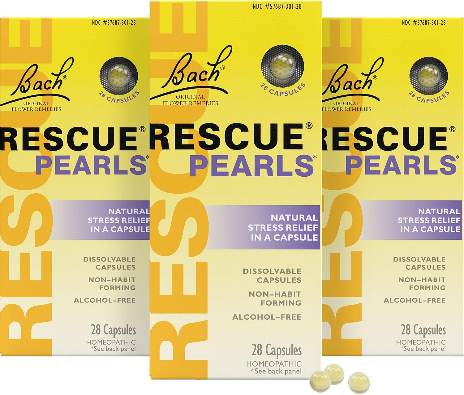 Bach RESCUE PEARLS, Natural Orange Vanilla Flavor, Natural Stress Relief, Homeopathic Flower Essence, Quick-Dissolve, Gluten & Sugar-Free, 28 Count