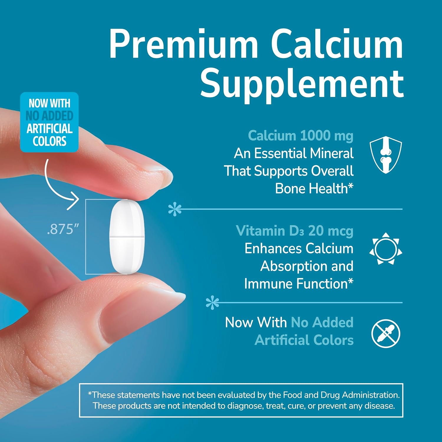 21st Century Calcium 1000mg Plus D3 Tablets, Bone Health, 90 Count | Calcium 1000 mg with Vitamin D3 20 mcg (800 IU), Bone Strength & Density Support, Daily Supplement for Men & Women