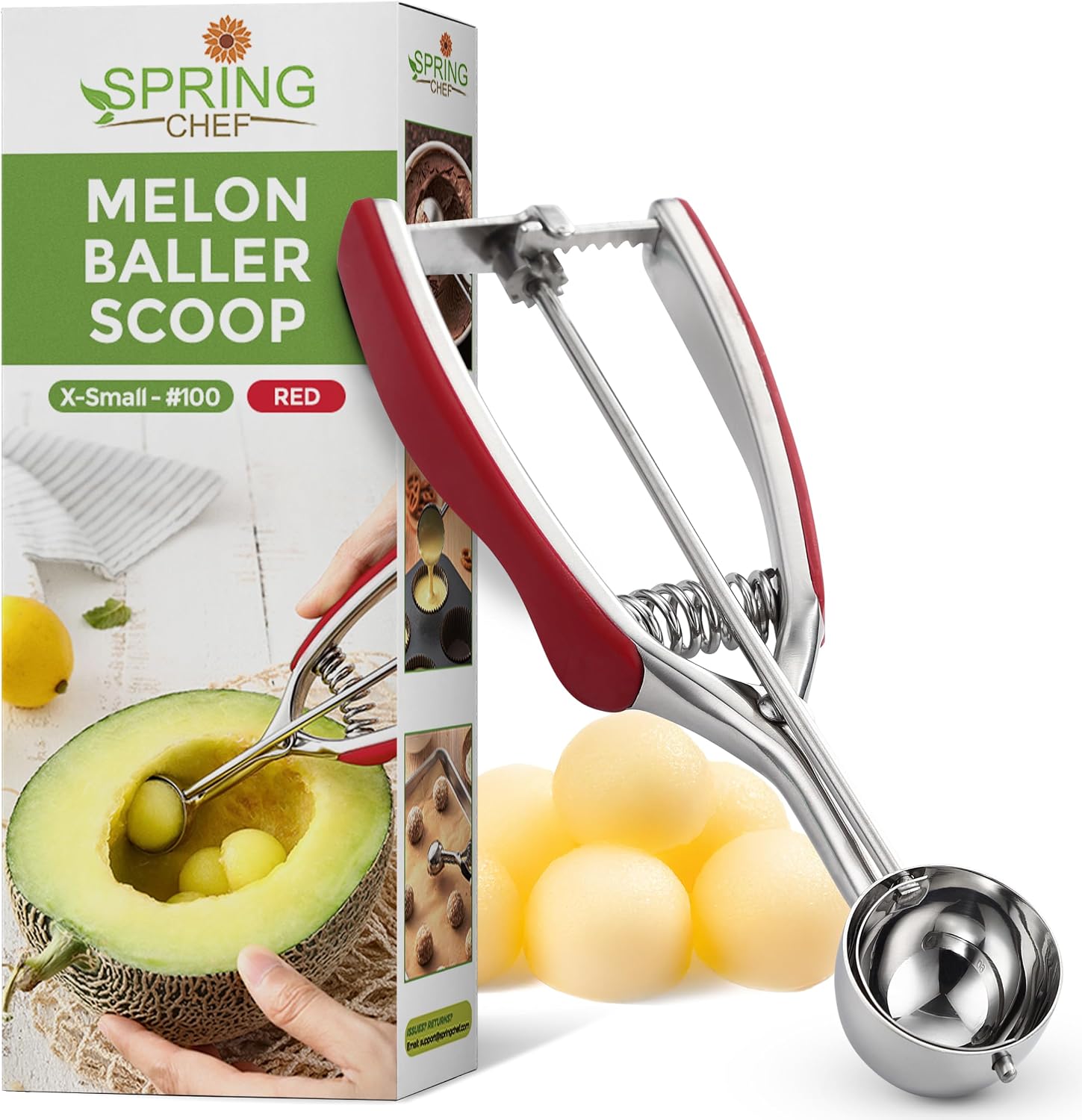 Spring Chef Medium Stainless Steel Cookie Scoop, #40, 1.7 Tablespoon, Black
