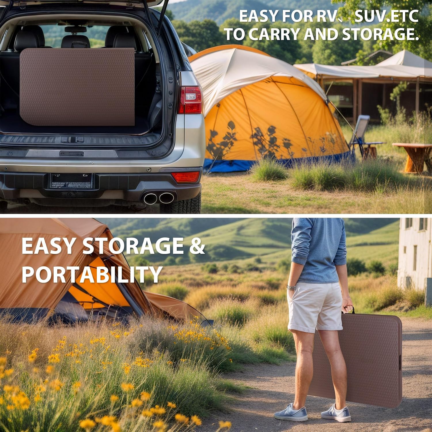SUPER DEAL 6FT Folding Table for Indoor Outdoor, Portable Heavy Duty Fold-in-Half Plastic Dining Picnic Party Camping Table with Carrying Handle