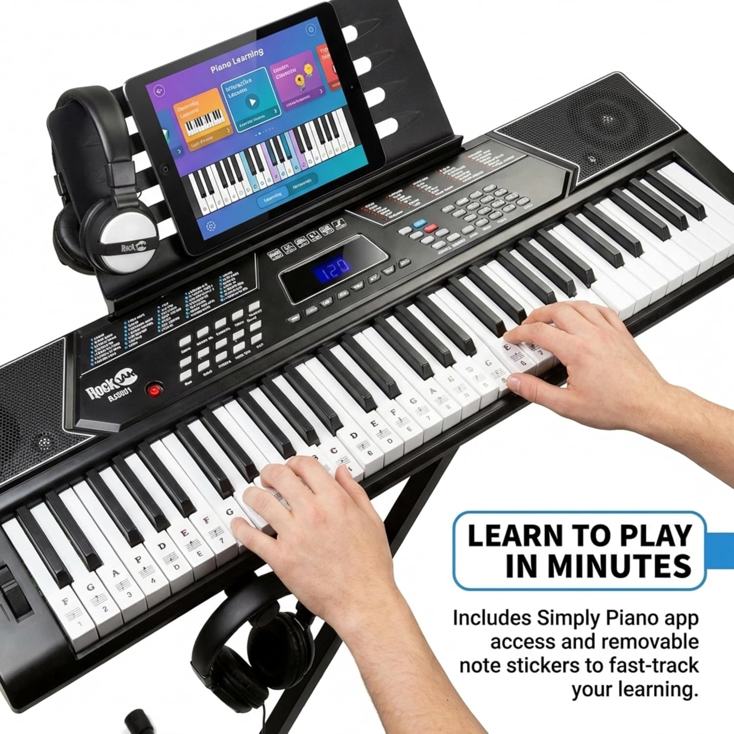 RockJam RJ561 61 Key Keyboard Piano Kit with Stand, Stool & Headphones