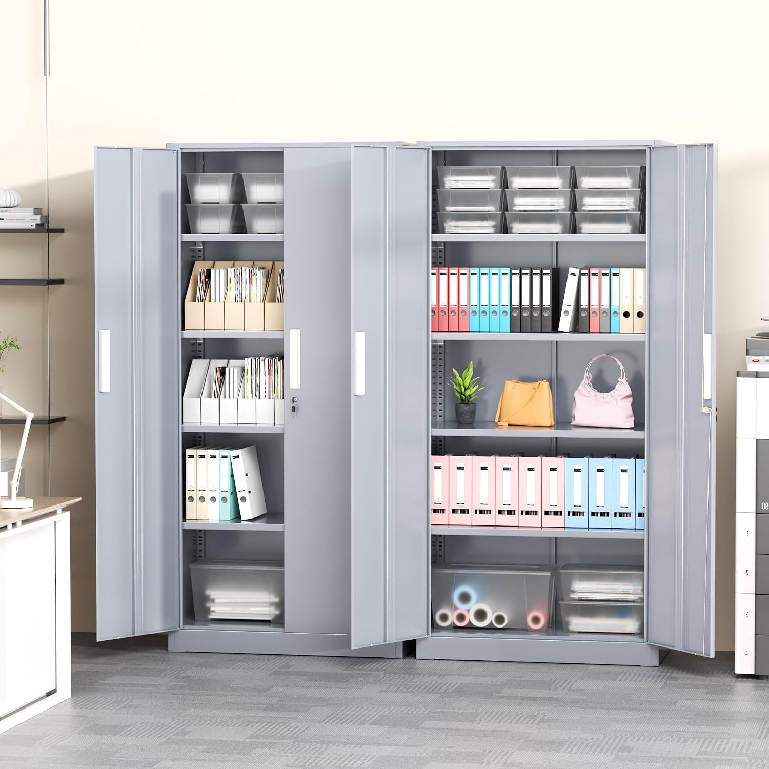 Greenvelly Steel SnapIt Storage Cabinet, 72" Locking Metal Garage Storage Cabinet with 4 Adjustable Shelves, 2 Doors and Lock for File, Office, Garage