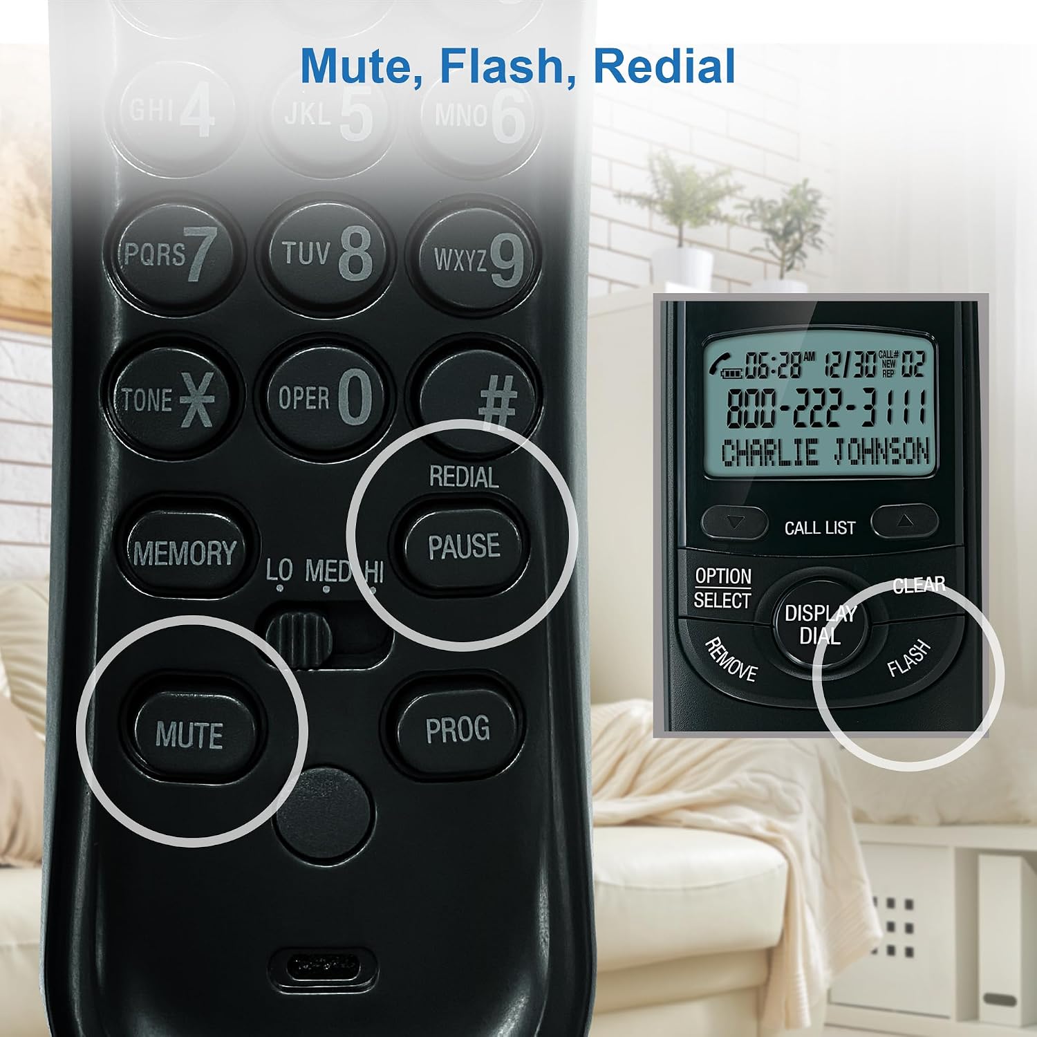 AT&T TR1909 Trimline Corded Phone with Caller ID, White