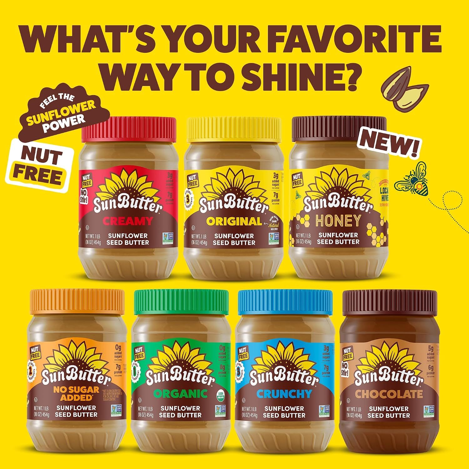 SunButter Original Sunflower Seed Butter, 16 oz Nut-Free Spread with 7g Plant-Based Protein, Roasted Rich & Savory Flavor, Smooth Texture | Vegan, Kosher & Non-GMO