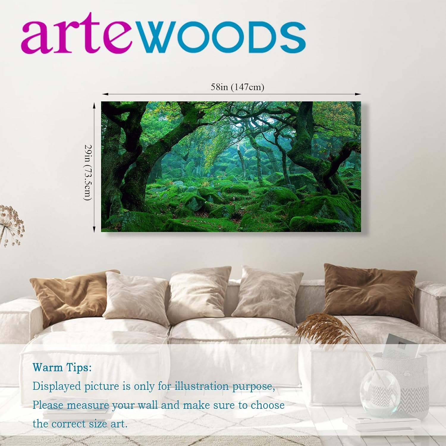 arteWOODS Ocean Wave Canvas Wall Art Beach Sunset Pictures Coastal Nature Artwork Blue Sea Painting Prints for Living Room Bedroom Home Office Decoration 20" x 40"
