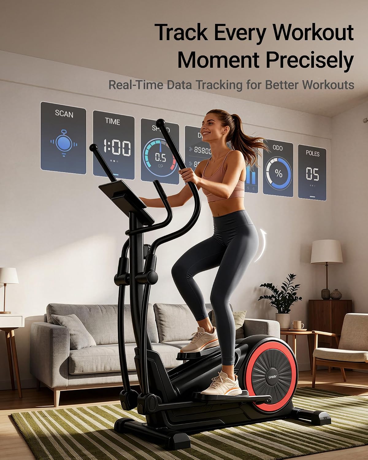 Elliptical Exercise Machine with 15.5''-17'' Stride & Heart Rate Grips,Ultra Silent Magnetic Elliptical Machine for Home with 16 Levels Resistance and LCD Monitor,400 LBS Weight Capacity