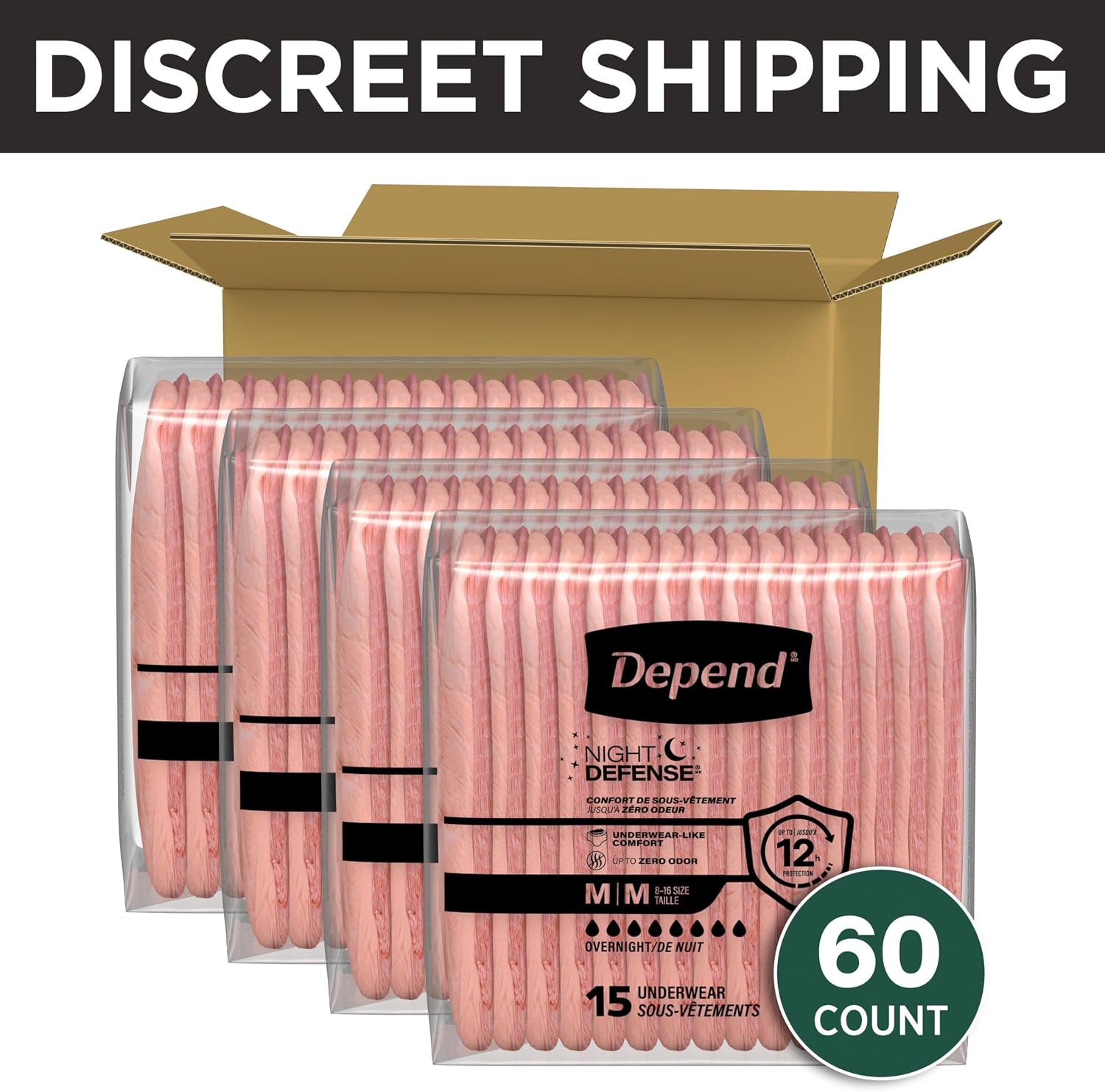 Depend Night Defense Adult Diapers for Women, Medium, 15 Count