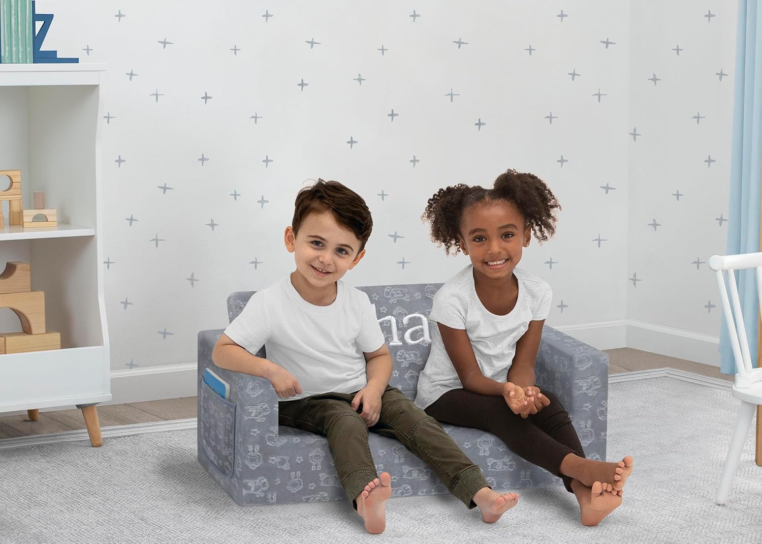 Delta Children - Serta Perfect Sleeper Kids 2-Seater Sofa, Convertible 2-in-1 Flip Open Toddler Couch Sleeper, Foam Chair for Playroom & Bedroom