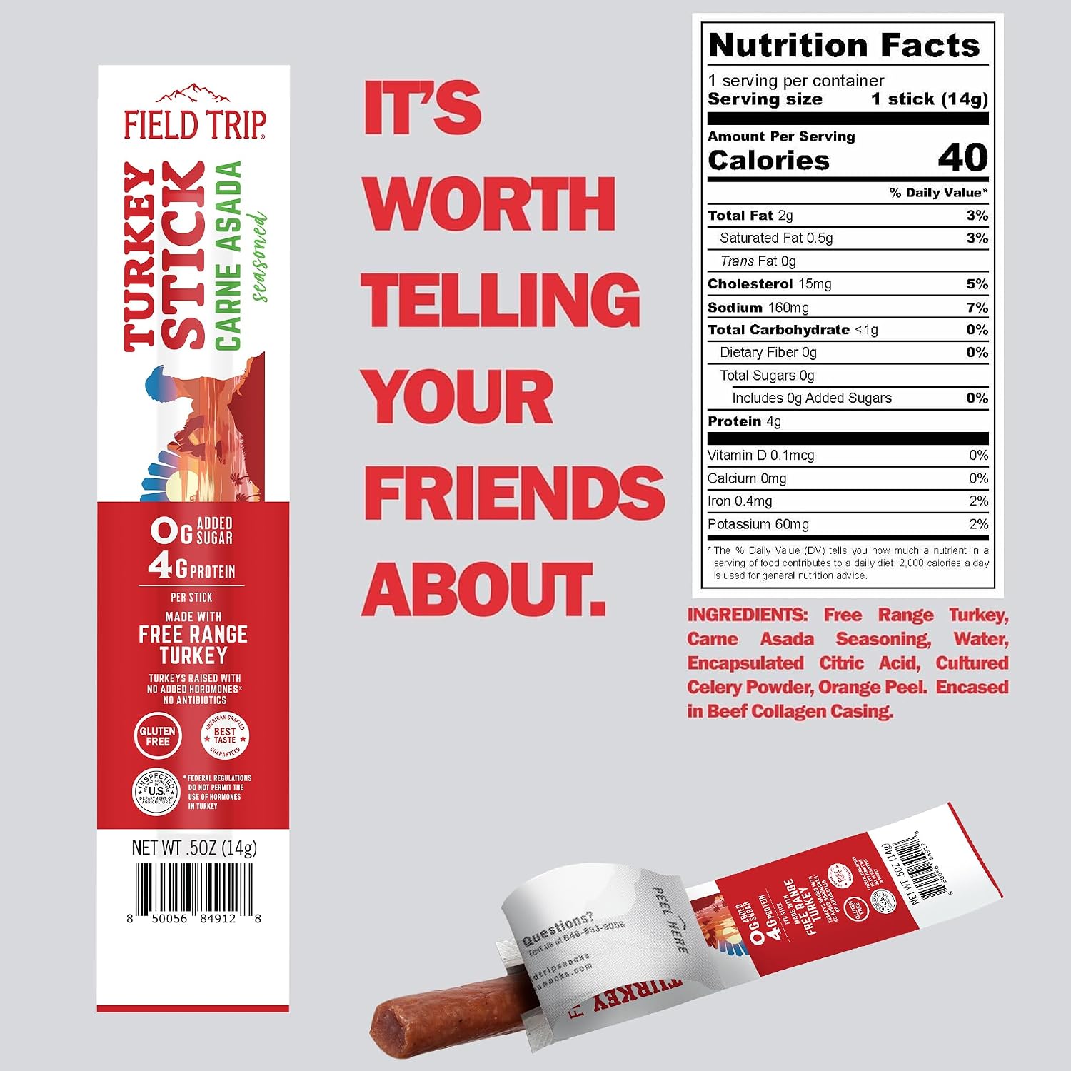 Field Trip Grass Fed Pepperoni Jerky Snack Sticks, Keto, Paleo, Gluten Free, Allergy Friendly Snack, High Protein, 50 Calorie Snack, 0.5oz, 24 Pack | Grass Fed, Keto, Paleo, Gluten Free, Allergy Friendly Snack, High Protein, 50 Calorie Snack