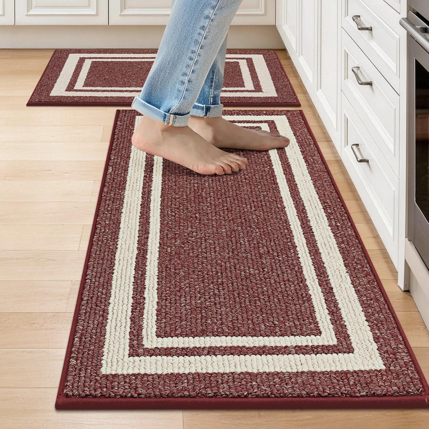 COSY HOMEER 48x20Inch/30X20Inch Kitchen Rug Mats,Grey