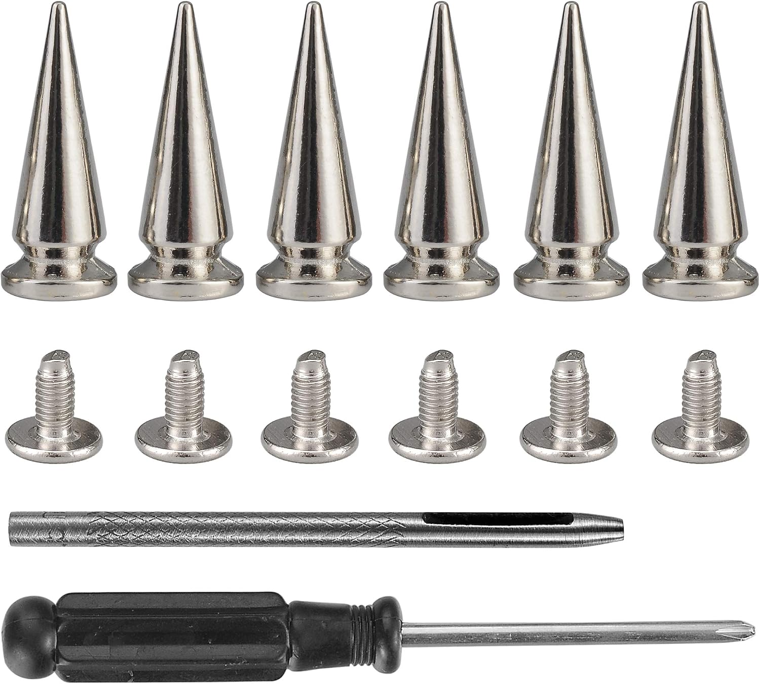 YORANYO 20 Sets 25MM Silver Color Metallic Spikes and Studs 1" Metal Bullet Cone Spikes Screw Back Large Punk Studs and Spikes for Clothing Shoes