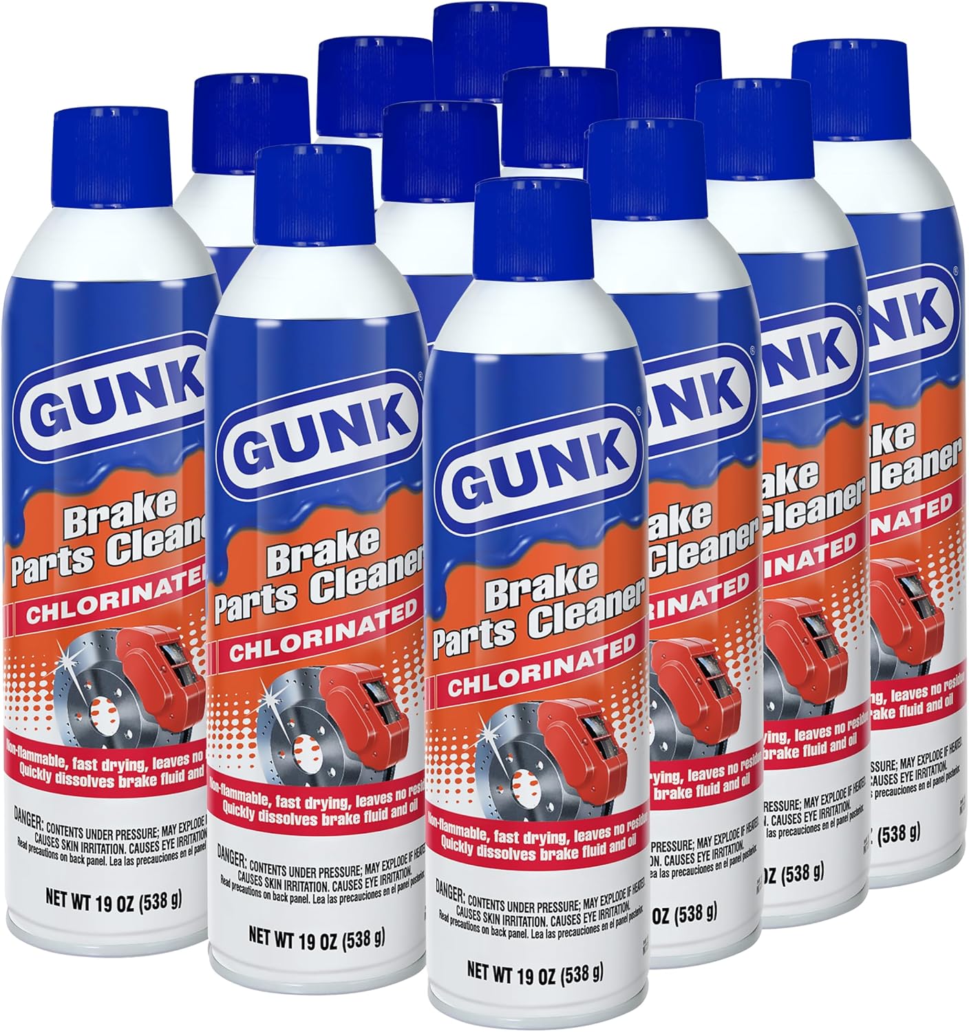 GUNK Brake Parts Cleaner – Non-Flammable Brake Cleaner Spray Can – Fast-Drying Formula for Pads, Rotors & Calipers, Removes Dust, Grease & Oil, Leaves No Residue – 19 oz (Case of 12)