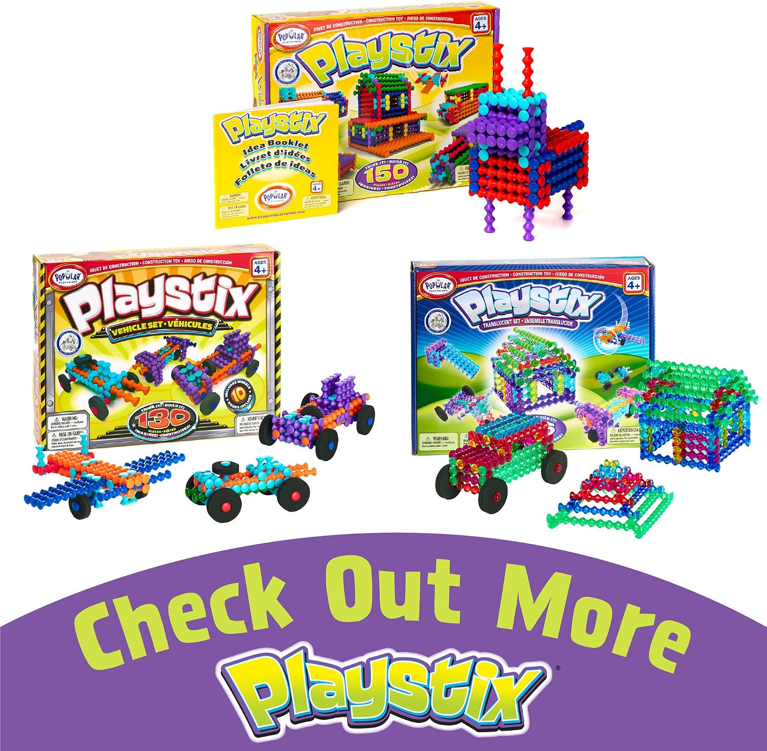 POPULAR PLAYTHINGS Playstix Deluxe Set, 211 Piece, Building Sticks Kit | for Kids Ages 4 and Up, Construction Stem Building Toy Gift, for Boys & Girls