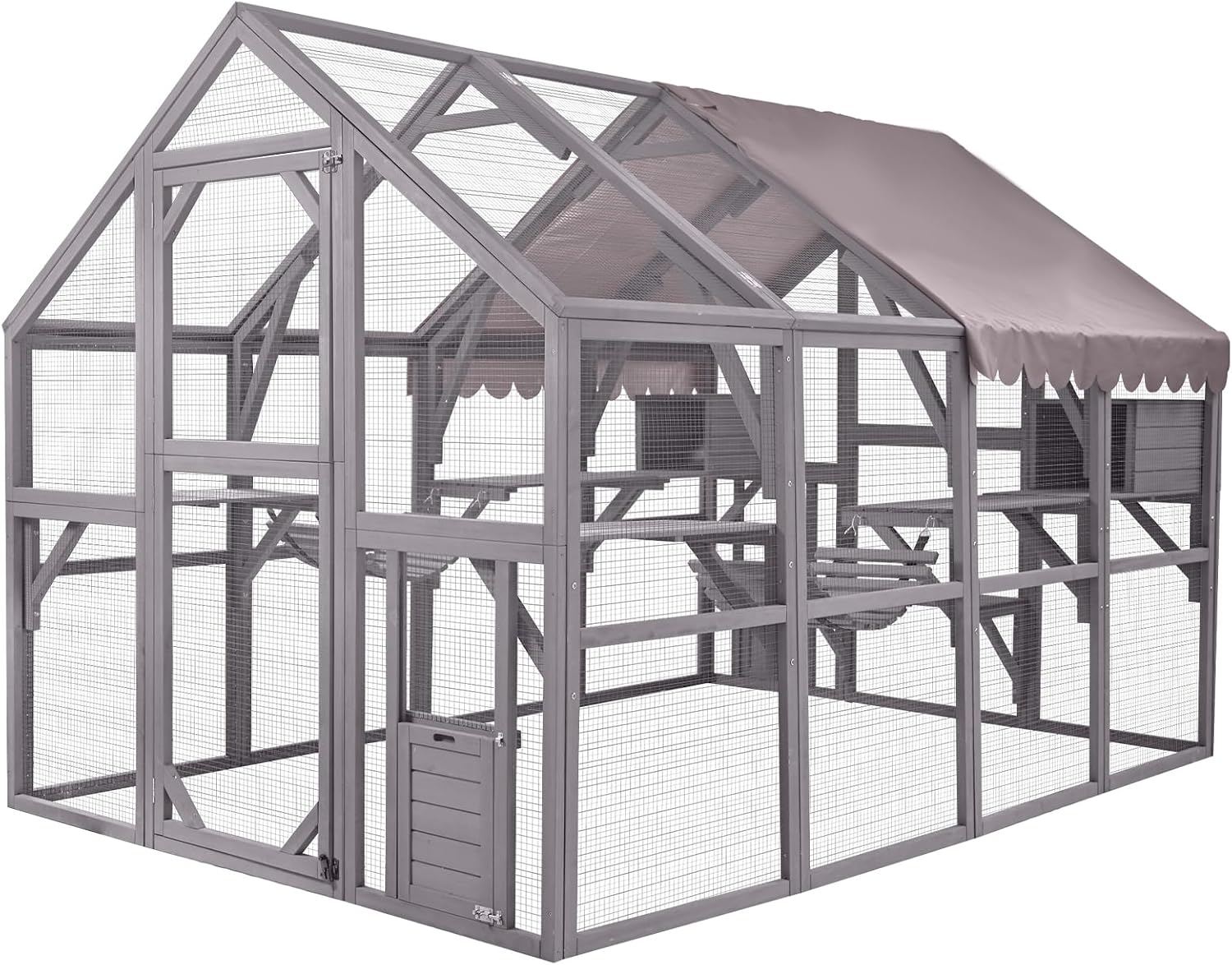 Aivituvin Cat House Outdoor Cat Catio Wooden Large Enclosure with Run on Wheels 70.9" Upgraded Version Catio with Reinforcement Strip