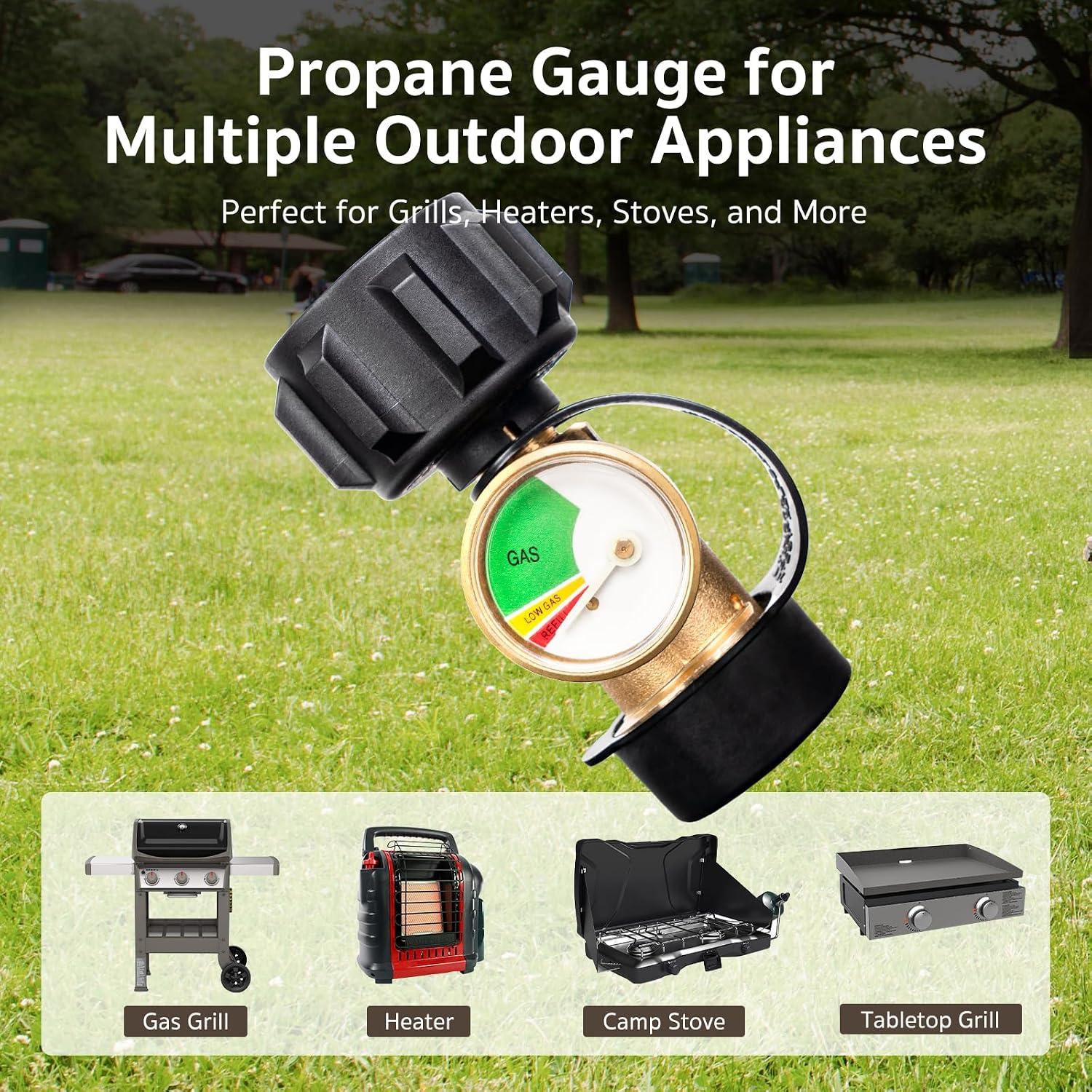 GASPRO Universal Propane Tank Gauge, Fits for 5-100lb Propane Tank Cylinder, Propane Adapter with POL Connection for RV, Camper, Gas Grill, Fire Pit