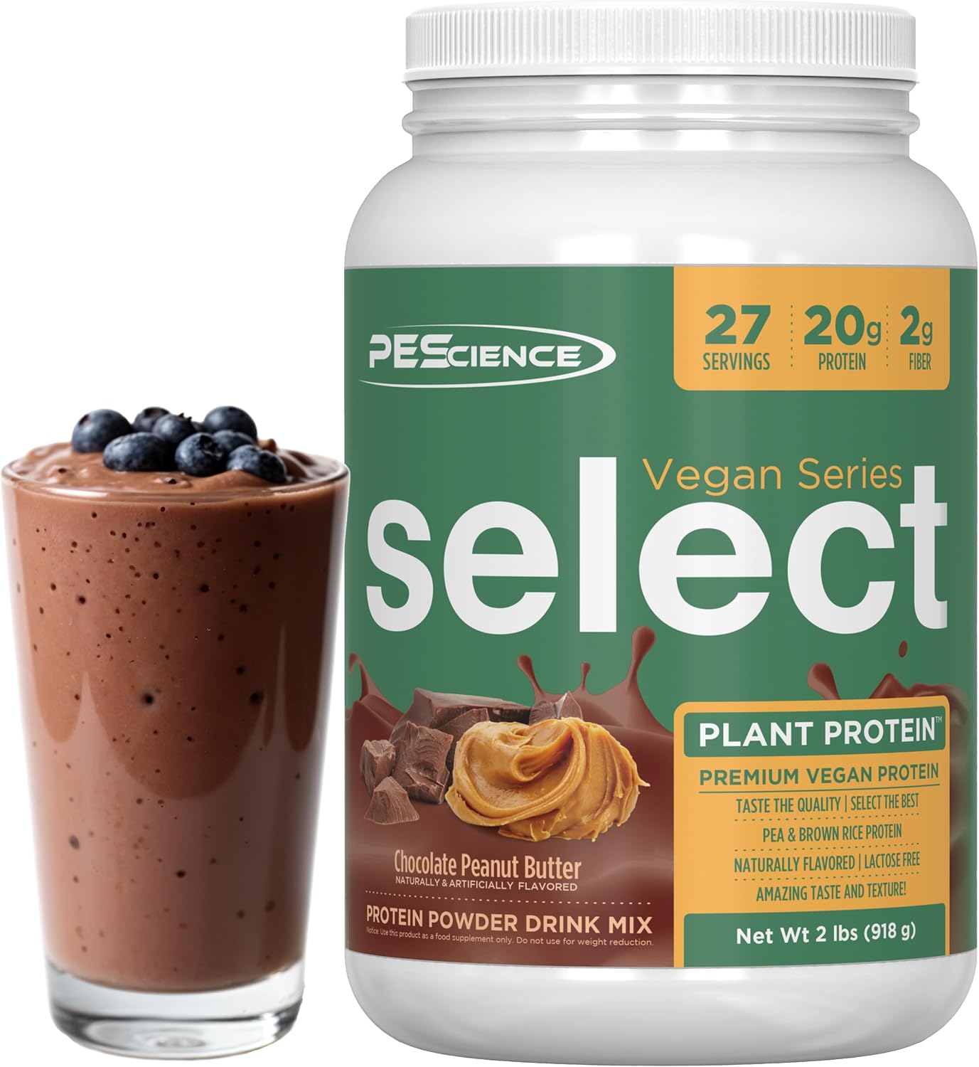 PEScience Select Vegan Protein Powder, Peanut Butter Delight, 27 Servings | Plant Based Protein Powder, Pea and Brown Rice Blend, Dairy Free, Lactose Free, Gluten Free