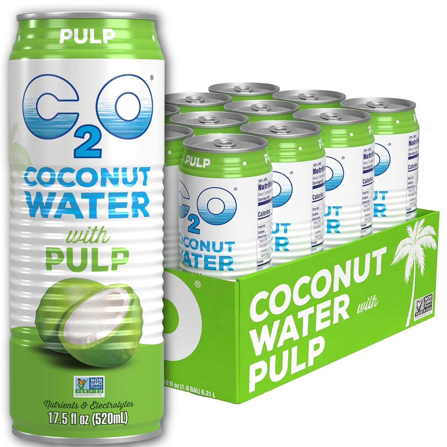 C2O - Coconut Water with Pineapple (12 Pack) - Made with Fresh Coconut Water - Plant Based - Non GMO - Canned Water - Natural Hydration, Essential Electrolytes, & Potassium - 12 Cans, 17.5 FL OZ