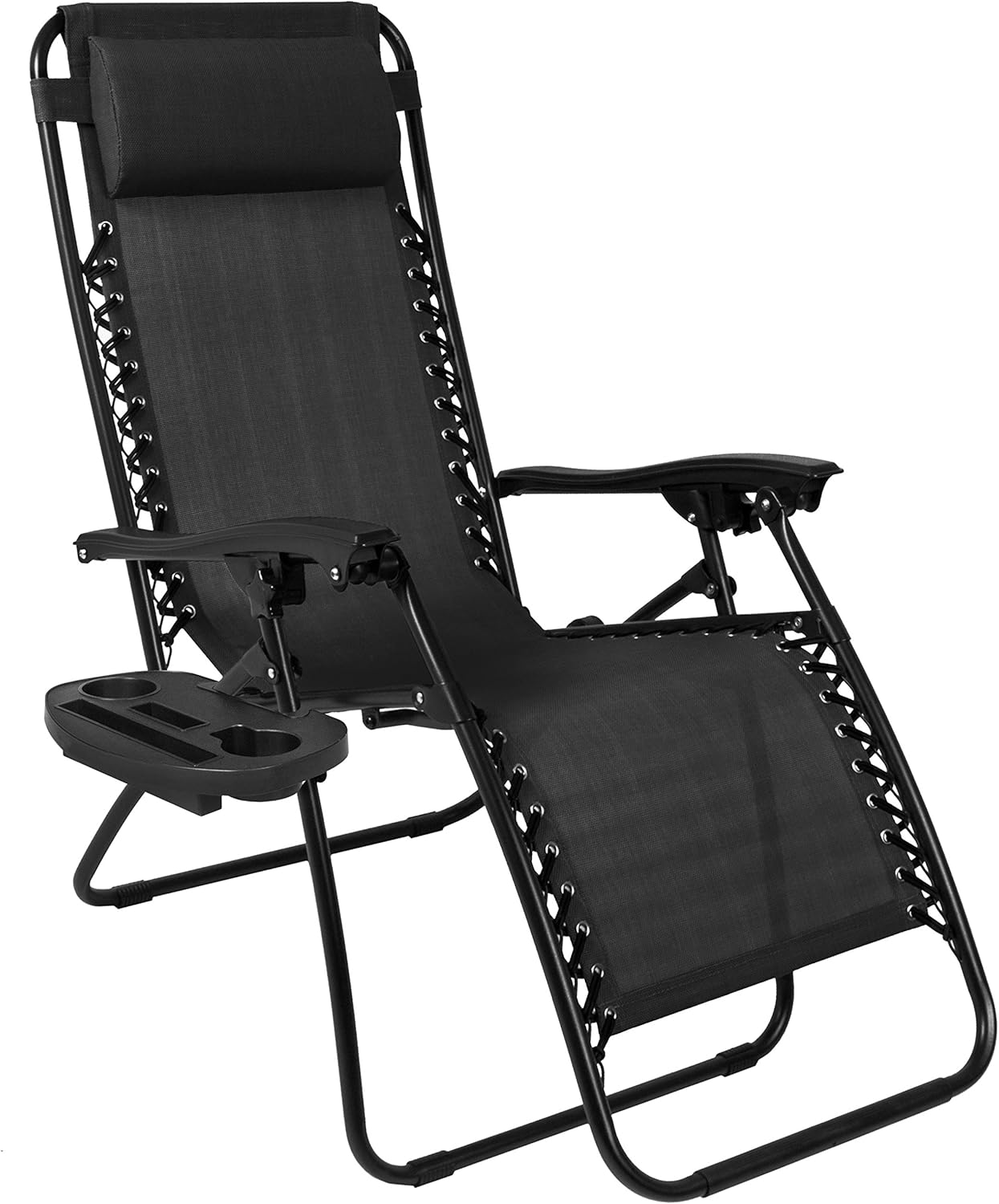 Best Choice Products Set of 2 Adjustable Steel Mesh Zero Gravity Lounge Chair Recliners w/Pillows and Cup Holder Trays - Light Blue