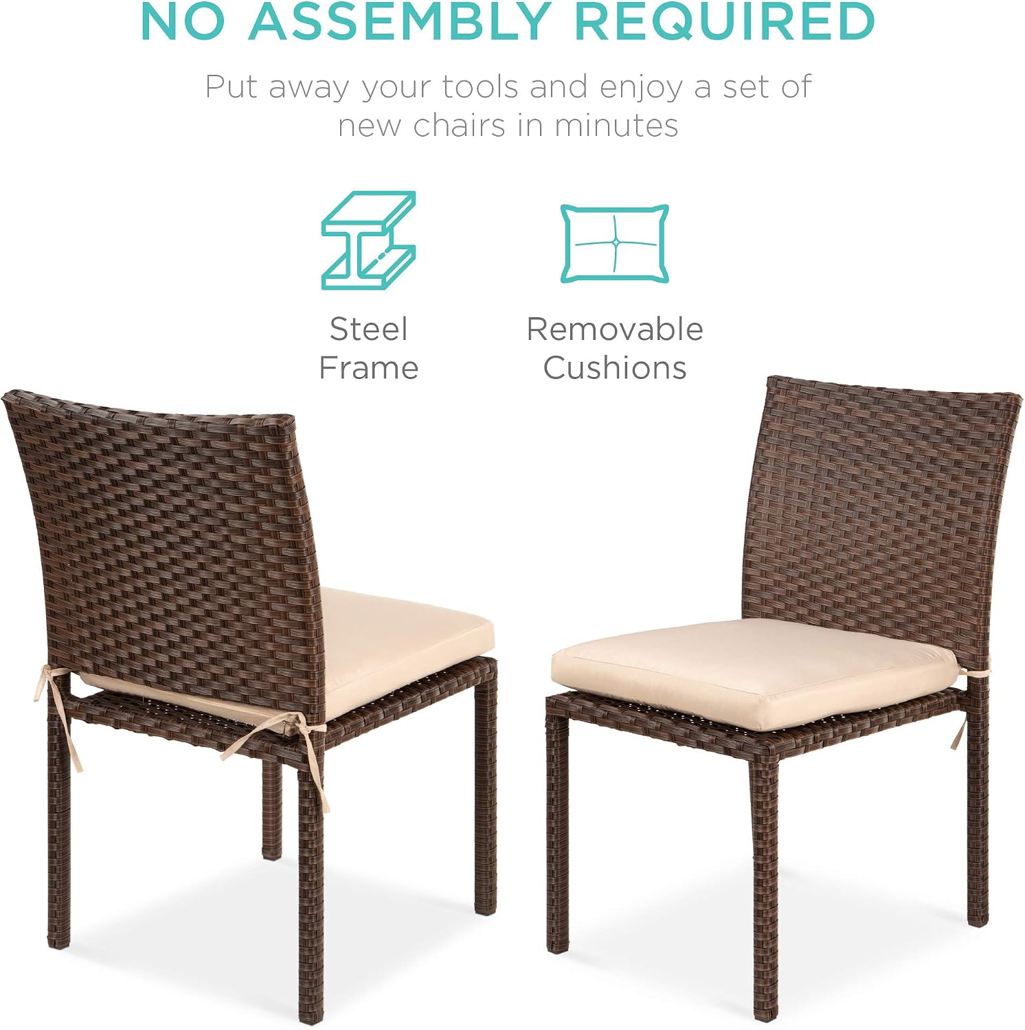 Best Choice Products Set of 4 Stackable Outdoor Patio Wicker Chairs w/Cushions, UV-Resistant Finish, and Steel Frame - Brown/Red